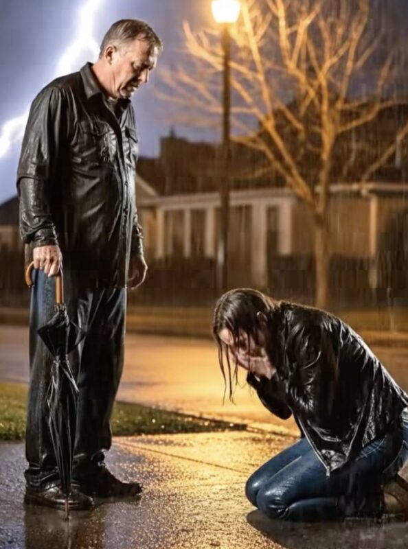 I found my daughter kneeling in the rain, punished by her husband simply for buying a dress. Inside, I heard him and his family laughing. I lifted her to her feet, kicked the door open, and said five words they would never forget.