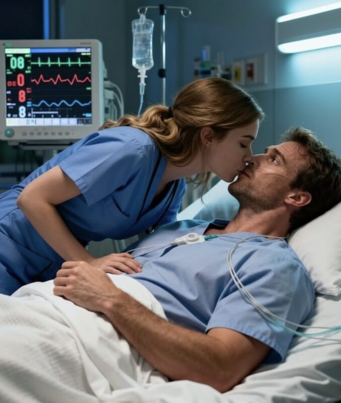 Die Krankenschwester küsste heimlich einen gutaussehenden CEO, der seit drei Jahren im Koma lag, in dem Glauben, er würde niemals aufwachen – doch in dem Moment, als ihre Lippen seine berührten, öffnete er die Augen und sprach Worte, die ihr Leben für immer veränderten.