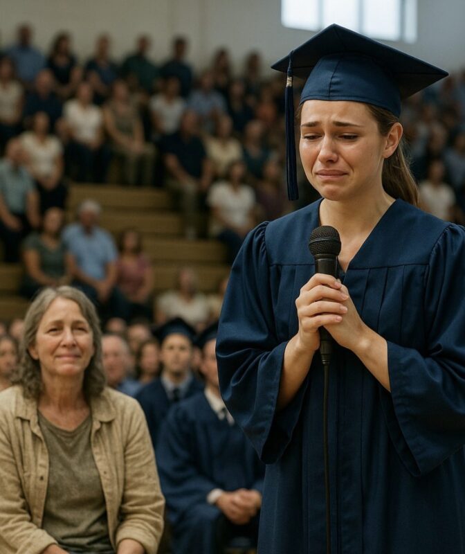 Eine Mutter verdiente ihren Lebensunterhalt mit dem Sammeln von Müll, ihre Tochter wurde zwölf Schuljahre lang gemieden – doch bei der Abschlussfeier sagte sie einen Satz, der die ganze Aula zu Tränen rührte und alle aufstehen ließ.