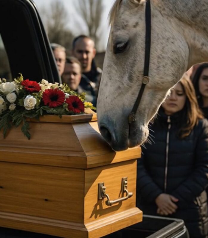 Am Sargtragen – genau in dem Moment, als der Sarg in den Leichenwagen gehoben wurde – tauchte wie aus dem Nichts ein weißes Pferd auf … und was es dann tat, rührte jeden Anwesenden zu Tränen.