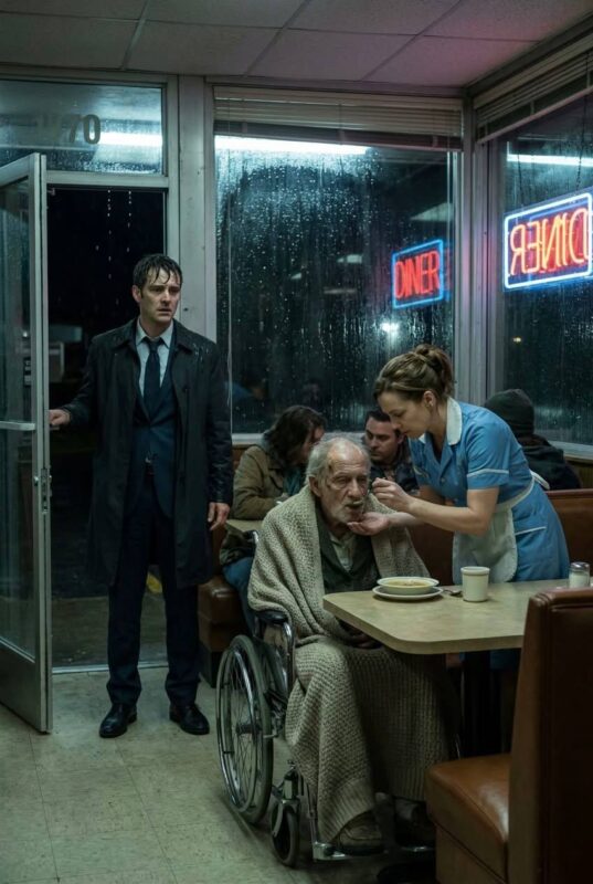 Ein Milliardär hielt an einem kaputten Diner an und sah, wie eine Kellnerin einen behinderten alten Mann fütterte — was er in jener Nacht lernte, veränderte alles, was er über Macht zu wissen glaubte …