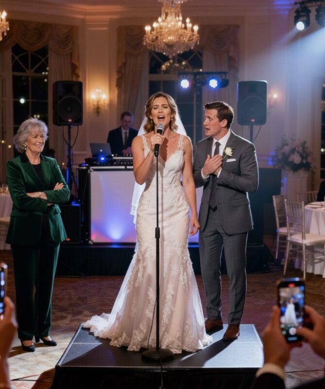 Meine Schwiegermutter hat versucht, mich bei der Hochzeit zu demütigen. Sie streckte mir das Mikrofon aus, schnitt die Musik aus und grinste: «Komm schon. Singe ohne Musik -lass uns dein wahres Talent betrachten.»Das Zimmer ist zu heiß, die Telefone sind bereits entfernt und warten darauf, dass ich mich bewerbe. Ich habe hart geschluckt’