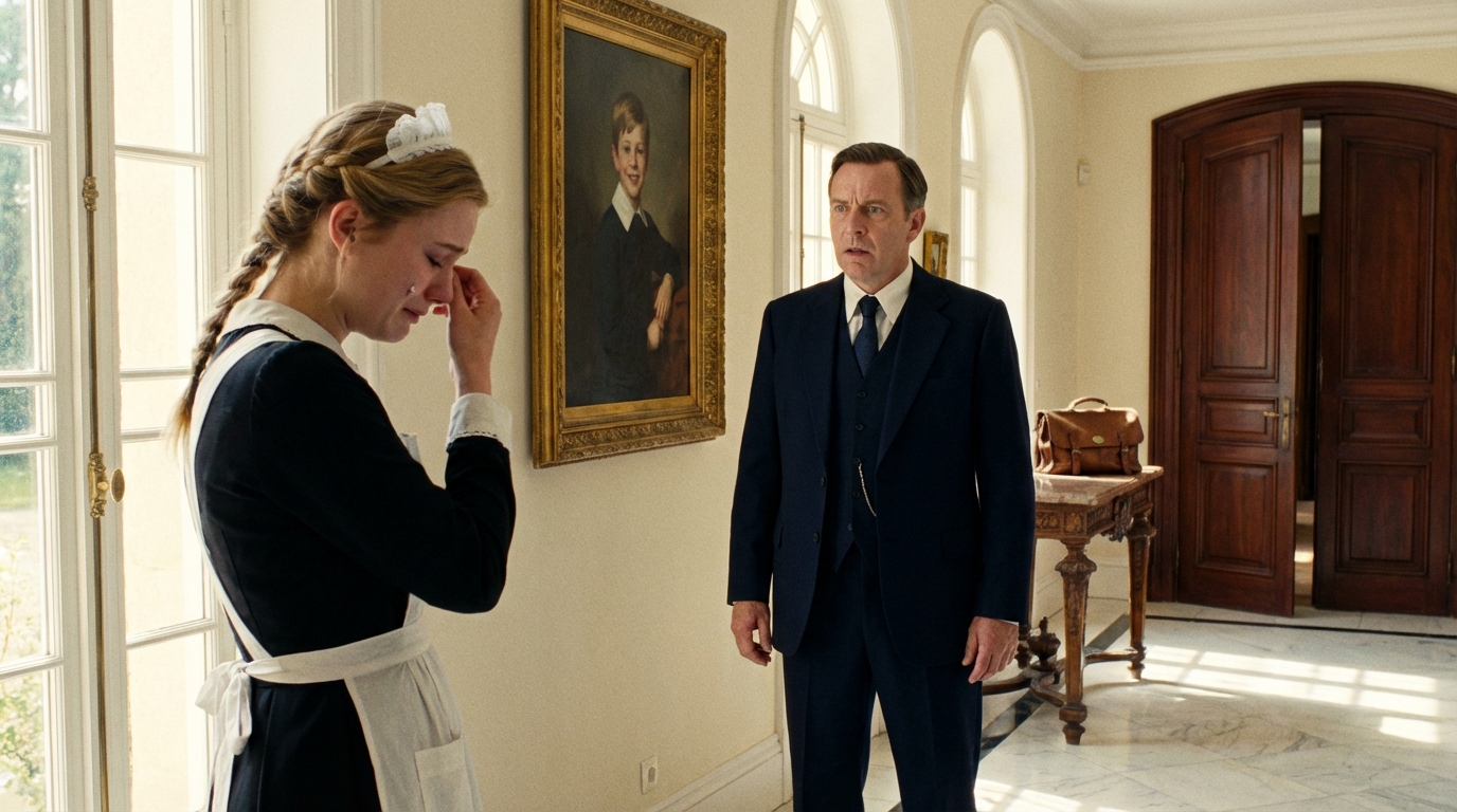 «Sir, dieser Junge lebte mit mir im Waisenhaus, bis er vierzehn war», sagte das Dienstmädchen leise — ihre Worte ließen den Millionär erstarren, denn das Kind auf dem Porträt sah genauso aus wie der Bruder, der seit Jahren vermisst wurde.