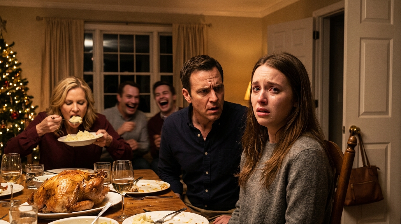 Beim Thanksgiving-Abendessen bei meiner Schwiegermutter flüsterte mir mein Mann ins Ohr: „Fass diesen Truthahn nicht an.“ Ich war verwirrt. Ich konnte nicht verstehen, warum mein Mann so etwas sagen würde. Aber in dem Moment, als meine Schwägerin von diesem Truthahn abbiss, erfuhr ich eine erschreckende Wahrheit…