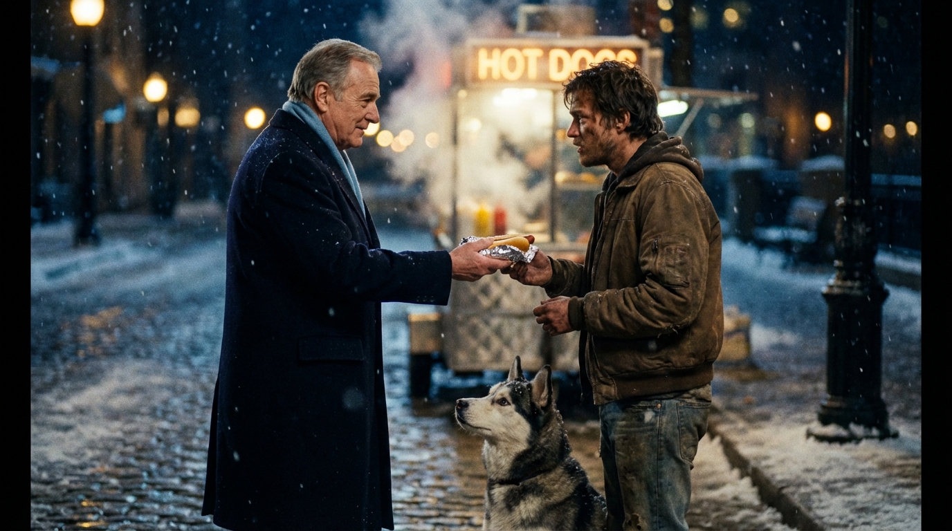 Ich teilte mein Abendessen mit einem hungrigen Mann vor einem Shawarma-Stand in Brooklyn, ohne jemals zu wissen, dass er der „tote“ Zeuge war, den mein korrupter CEO zehn Jahre lang verzweifelt zu finden und zum Schweigen zu bringen versucht hatte.