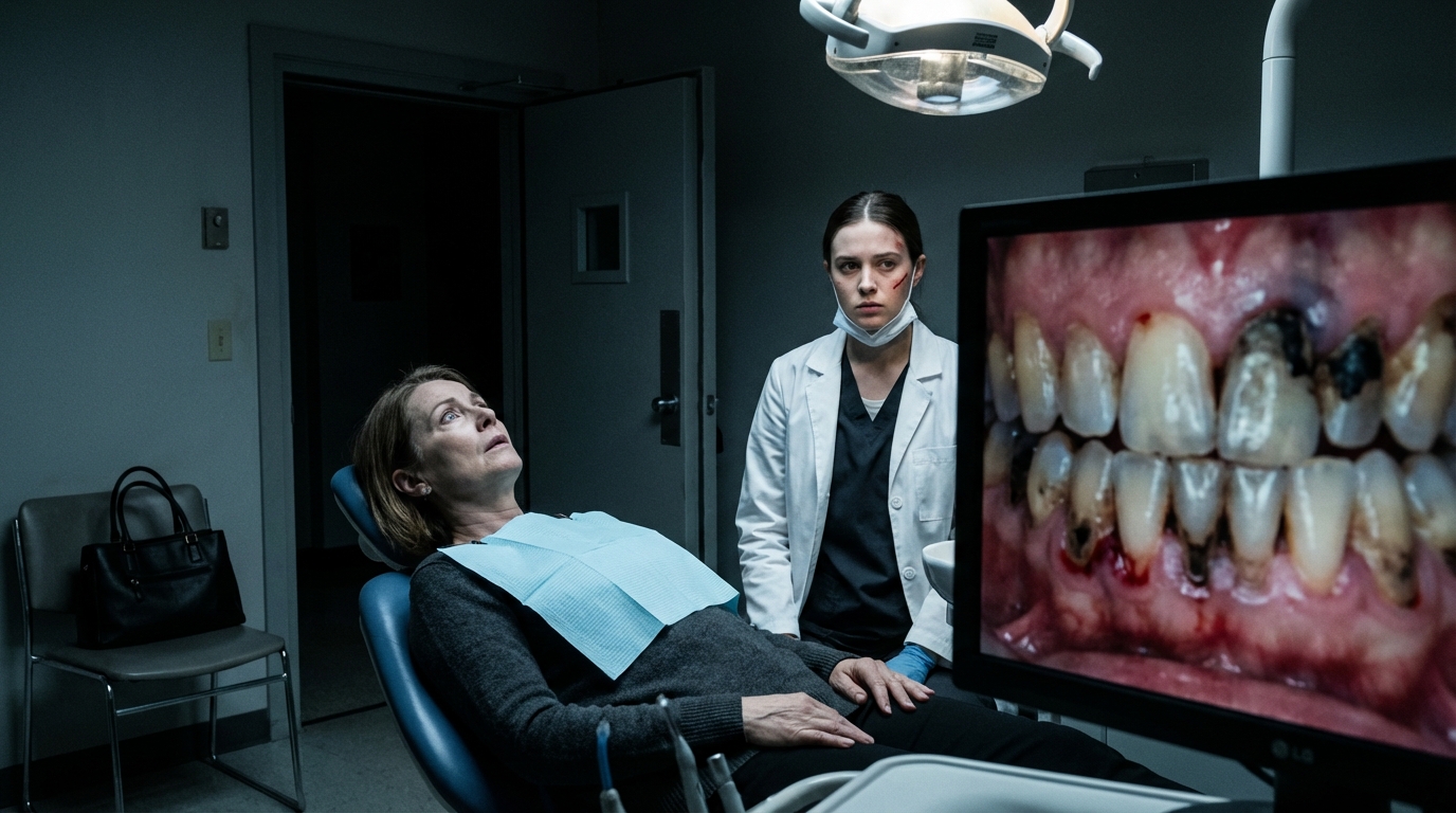 Ich ging zu einem neuen Zahnarzt. Sie untersuchte mein Zahnfleisch, und ihr Gesicht wurde blass. Ich sagte: „Mein Mann ist Apotheker.“