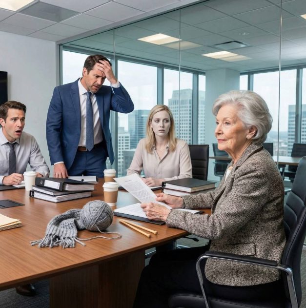 Bei der Testamentseröffnung meines Mannes behandelten meine Kinder mich wie eine senile Witwe. Sie flüsterten Pläne, mein Haus zu verkaufen und mich in ein Heim zu stecken. Sie dachten, ich sei eine verwirrte alte Frau, die still in der Ecke strickte. Sie wussten nicht, dass jeder Stich, den ich machte, ein Countdown auf den Moment war, in dem ich die Wahrheit enthüllen und ihre Welt zerstören würde…