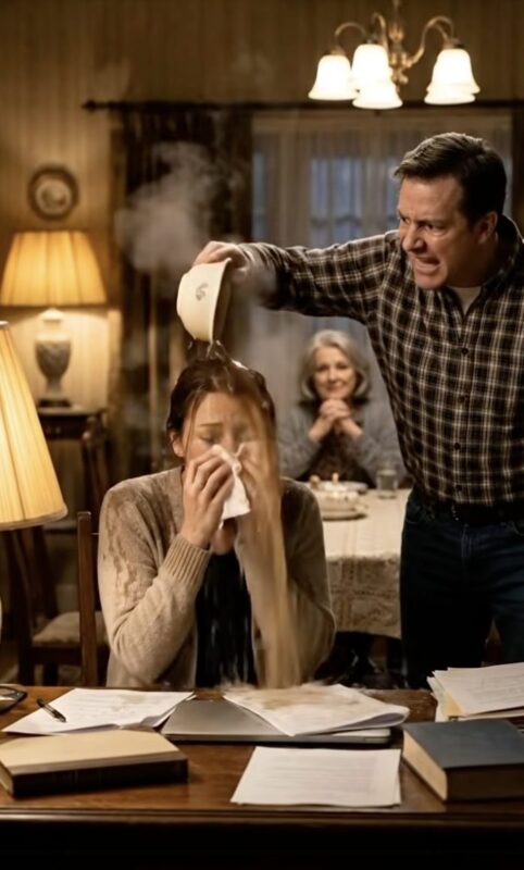 Beim Familienessen goss mein Mann mir heiße Suppe über den Kopf, während seine Mutter lachte.