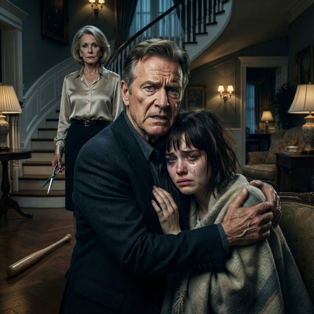 Meine Tochter flüsterte: „Papa, hilf mir!“, und die Verbindung war tot. Ich raste mit 160 km/h zum Anwesen ihrer Schwiegereltern. Mein Schwiegersohn versperrte die Veranda, einen Baseballschläger in der Hand, und höhnte: „Das ist eine private Familienangelegenheit. Deine Tochter brauchte Disziplin.“ Ein Schlag streckte ihn nieder. Drinnen fand ich seine Mutter vor, die meine schreiende Tochter festhielt und ihr die langen Haare absägte. „Das ist der Preis für Ungehorsam“, zischte sie. Ich riss meine Tochter gerade noch rechtzeitig los – sie hatte hohes Fieber und brach in meinen Armen zusammen. Sie dachten, ich würde mich einfach so verabschieden. Sie irrten sich. Es war an der Zeit, dass sie erfuhren, wer ich wirklich bin.