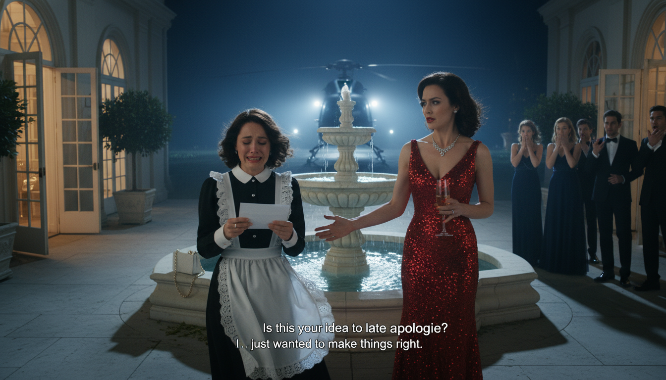 Sie wurde zu einem Klassentreffen eingeladen, um gedemütigt zu werden, also erschien sie in einer Dienstmädchenuniform – doch alles erstarrte, als ein Hubschrauber landete, um die „Königin“ abzuholen.