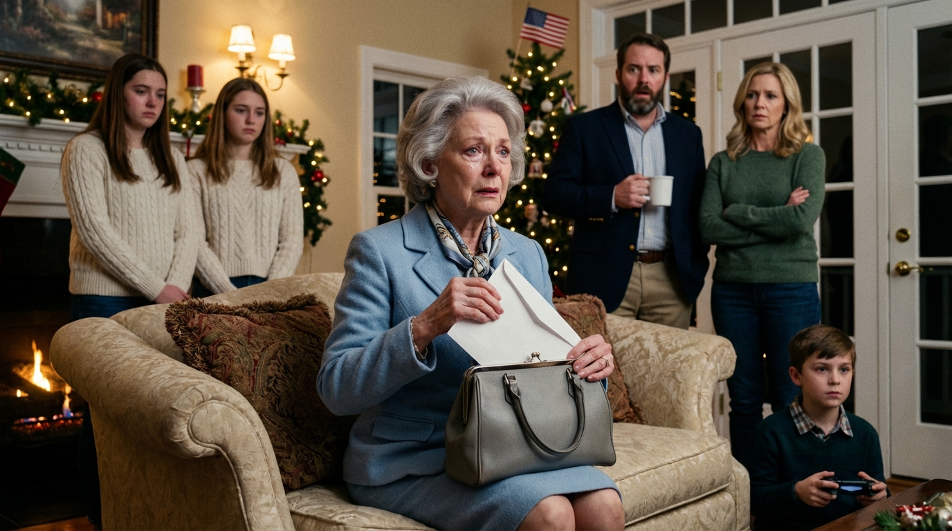 Beim Weihnachtsessen verteilten mein Sohn und meine Schwiegertochter Geschenke an alle – außer an mich. Meine Familie lachte: „Oh, wir haben deins wohl verlegt!“ Sie erwarteten Stille. Ich lächelte: „Macht nichts – hier ist, was ich mir selbst gekauft habe.“ Als sie es sahen, wurde es eiskalt im Raum…