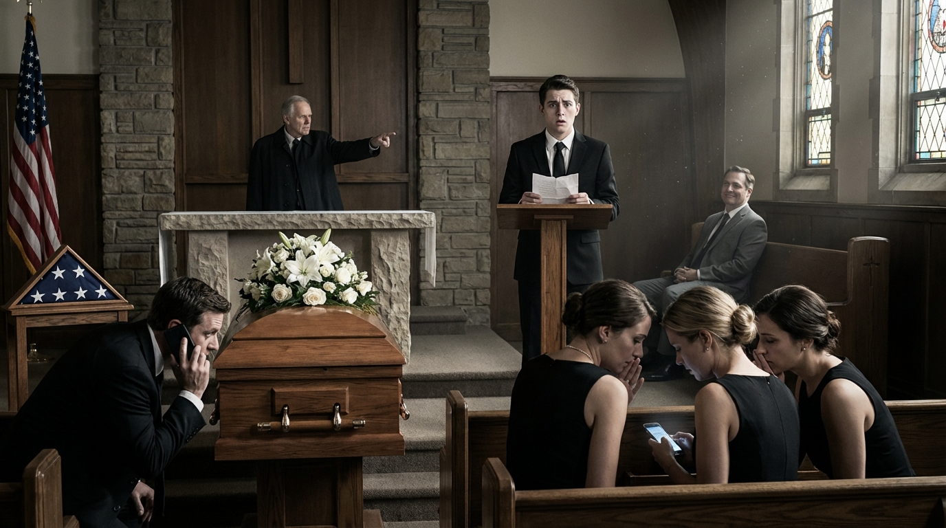 Niemand wollte bei der Beerdigung meiner grausamen Großmutter Evelyn die Trauerrede halten, also ging ich zum Rednerpult und erfand eine Heilige – warme Küchen, geheimer Apfelkuchen, die „Liebe“, die sie nie zeigte. Die Leute applaudierten tatsächlich. Dann beugte sich ihr silberhaariger Anwalt lächelnd zu mir und flüsterte: „Herzlichen Glückwunsch … Sie haben ihre letzte Prüfung bestanden.“ Da begriff ich, dass der „vergessene“ Enkel von Anfang an ihr Plan gewesen war.