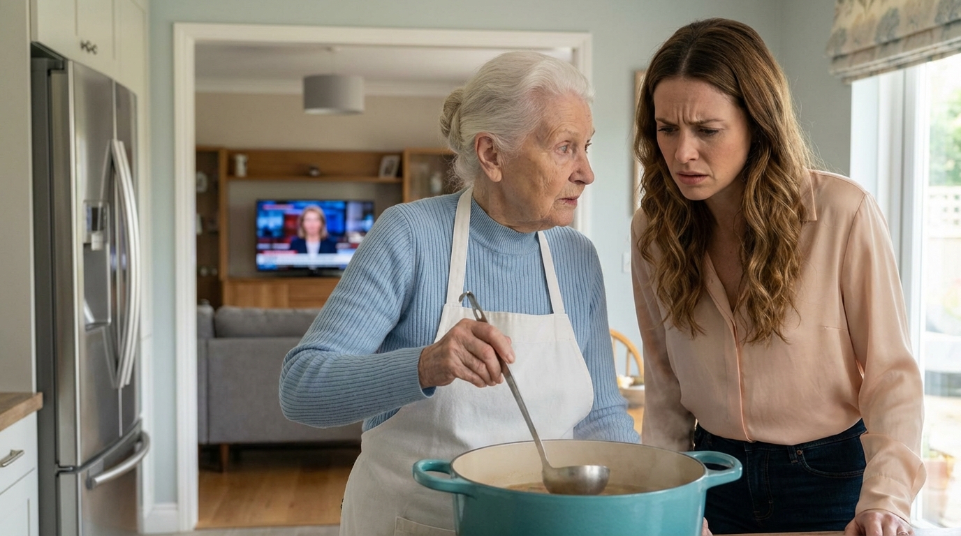 Während ich für die ganze Familie einen Topf Suppe rührte, kam meine Schwiegertochter näher und sagte: “Wer hat dir gesagt, so zu kochen?” Mein Sohn hielt die Augen auf den Fernseher gerichtet und tat so, als sähe er nichts. Ein paar Minuten später ertönte ein lautes Geräusch aus der Küche. Und von diesem Moment an begann sich alles in diesem Haus umzuordnen.