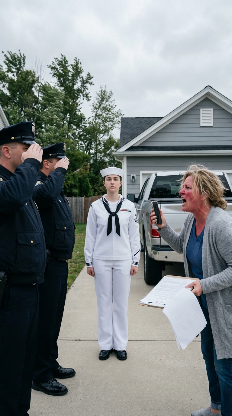 CH2. HOA Karen rief die Polizei, als meine Frau von der USS Truman zurückkam – Sekunden später salutierte die Polizei ihr!