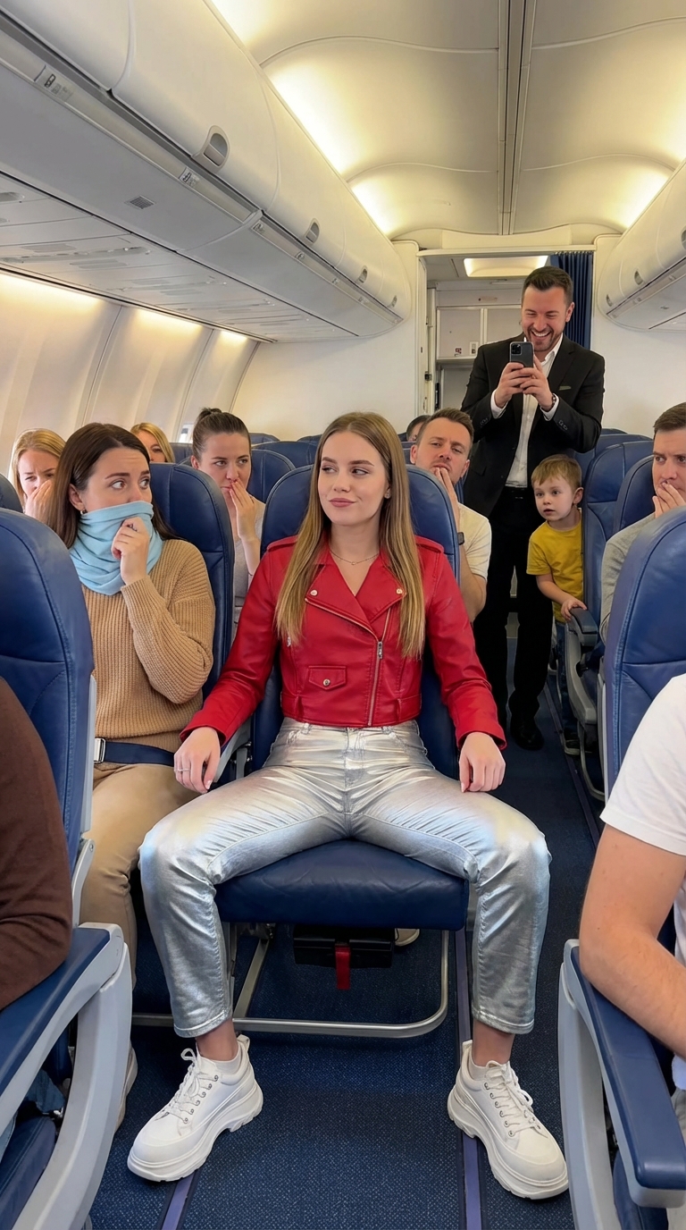 I boarded the plane expecting a peaceful flight. Everything was fine at first, until I noticed a young woman sitting right in front of me. She was dressed flashily and clearly believed the world should revolve around her.