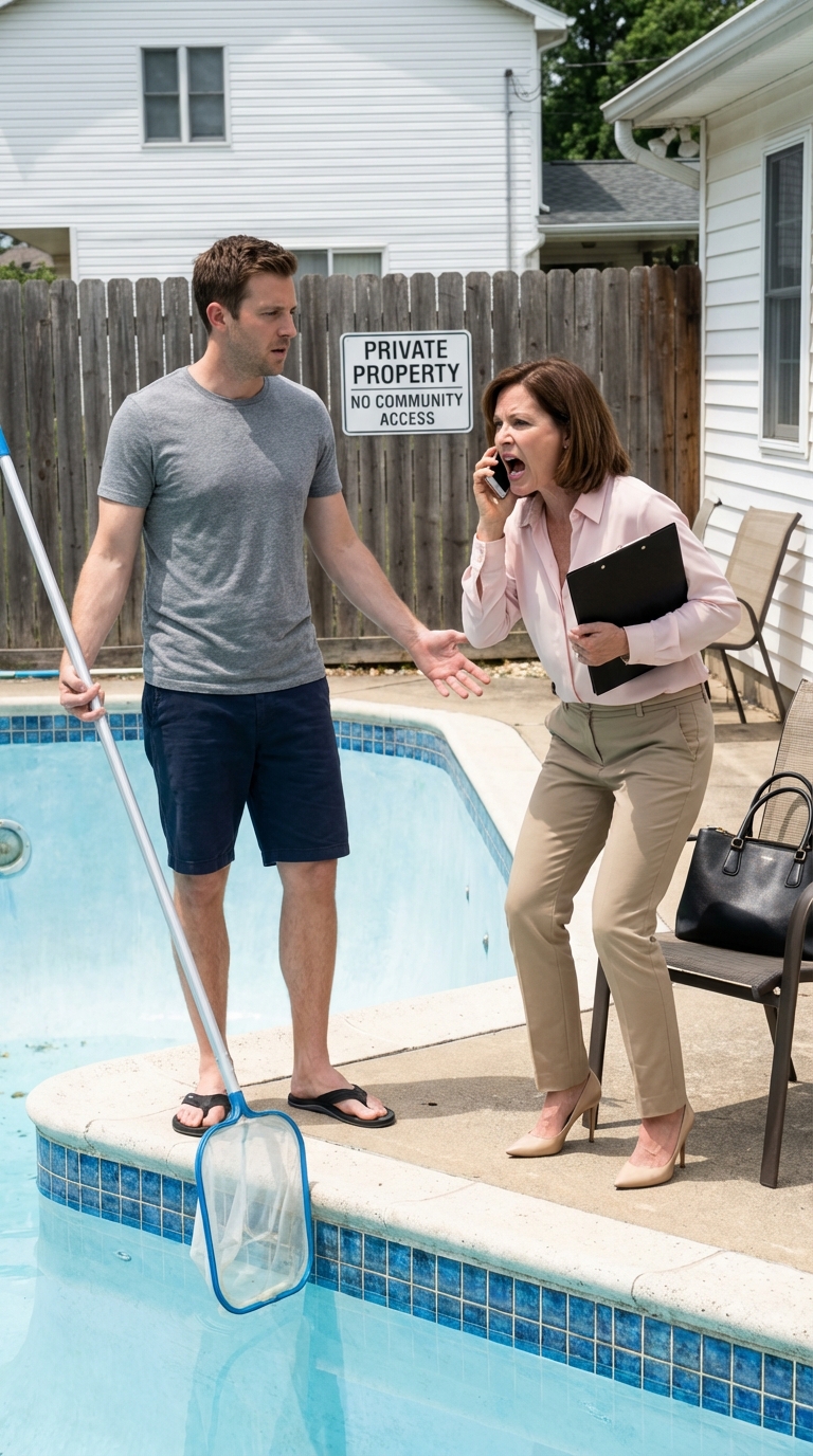 Ich wünschte, ich würde mir das ausdenken, aber die Eigentümergemeinschaft hat versucht, mir meinen Pool wegzunehmen. Ja, meinen privaten, umzäunten Pool im Garten. Ohne Abstimmung, ohne Erlaubnis, nur eine selbstgefällige Frau mit Klemmbrett, die mir erklärte, er gehöre jetzt der Nachbarschaft und ich solle mich geehrt fühlen. Alles begann an einem Samstagmorgen, der eigentlich ruhig sein sollte.
