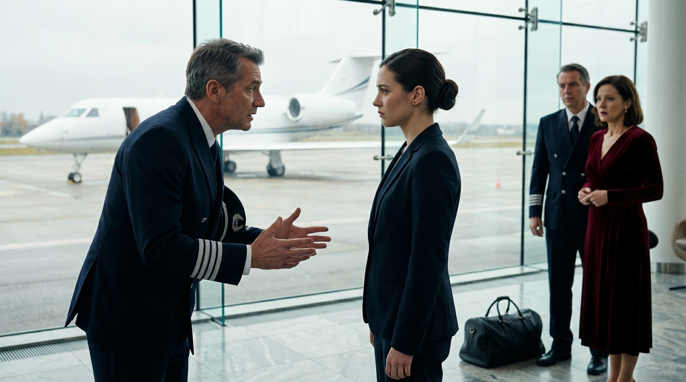 Am Flughafen verzog mein Vater spöttisch das Gesicht: „Sie kann sich nicht mal Economy leisten.“ Meine Stiefschwester brach in lautes Lachen aus, während sie selbstsicher zu ihrem First-Class-Flug ging. Ich schwieg – bis ein Mann in Uniform auf mich zutrat und sagte: „Gnädige Frau, Ihr Privatjet ist startklar.“ Plötzlich herrschte im gesamten Terminal Totenstille.