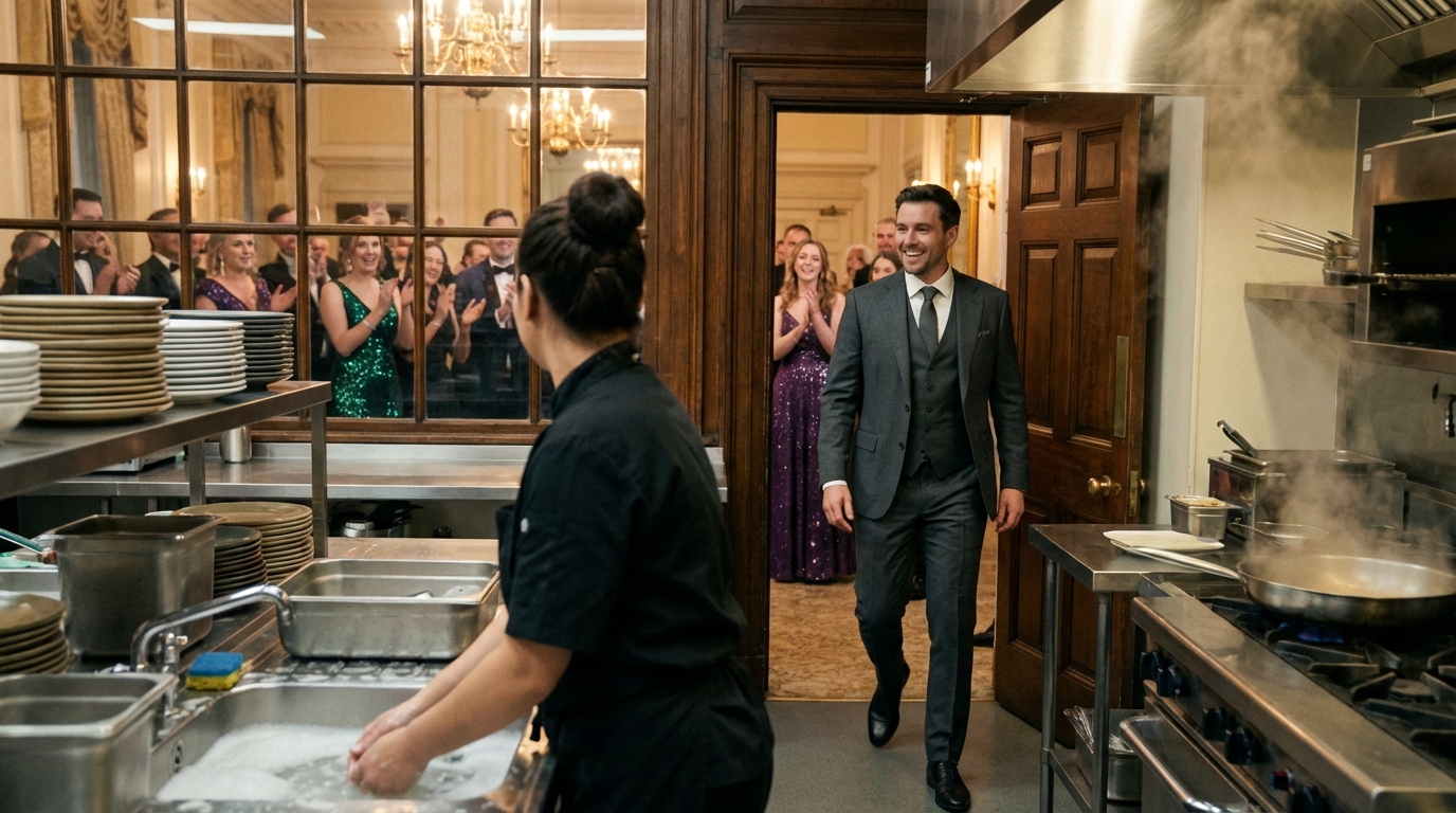 Sie lachten über das „Hausmädchen“, das im Herrenhaus Geschirr schrubbte – bis ihr Ehemann fragte: „Wo ist meine Frau?“ und alles zusammenbrach …