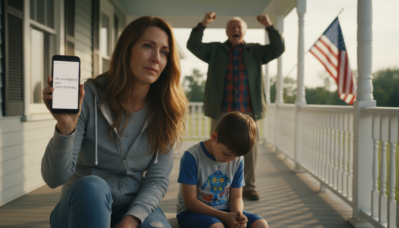 Mama schrieb: “Wir schwänzen den Geburtstag deines Sohnes – um Geld zu sparen.” Ich sagte: “Ich verstehe.” Am nächsten Tag sah ich ihren Livestream: Giant Party, Geschenke überall – für die Kinder meiner Schwester. Mein Junge sagte leise: “Scheint, als hätten sie mich wieder vergessen.” Ich habe sie einfach von der Zahlung unterbrochen. Um 9:00 Uhr stand Papa auf meiner Veranda und schrie… Als ob ich ihm einen Herzschlag schuldete.
