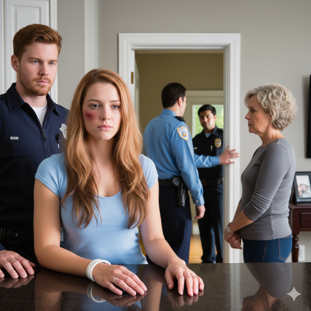 My wife showed me her bruised wrist, shaking as she cried, “He did this to me…” I looked at my brother—smirking like he’d get away with it. “Don’t make it a big deal,” my mom whispered. I stayed silent and made one call. When my brother walked in, an officer stopped him. “You’re being detained.” His face drained. I leaned in and said softly, “Today’s lesson… is consequences.” And for the first time, justice spoke louder than family.