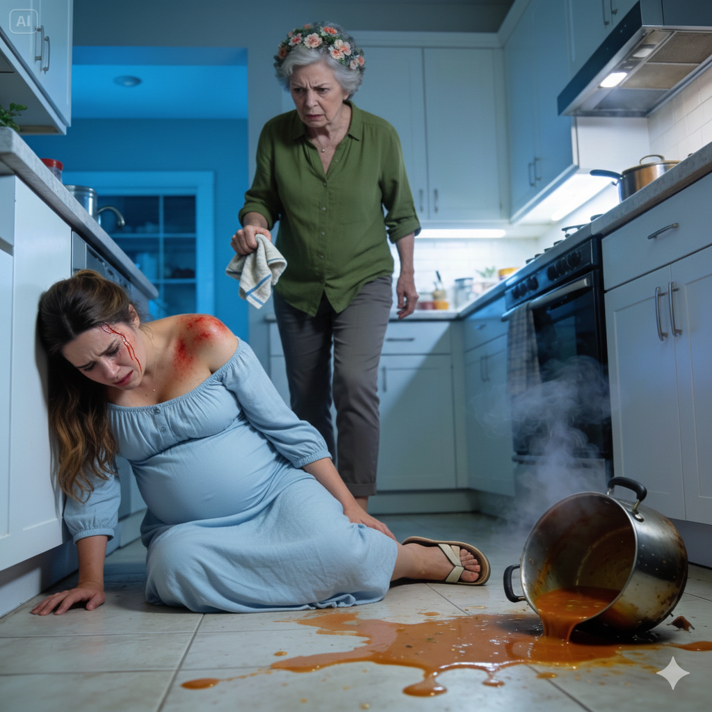 “You’re worthless!” my MIL screamed as she hurled boiling soup at me—while I was pregnant and begging to go to the hospital. I called 911 myself, burned and crying. The next morning, she opened the door smiling—until she saw two officers holding a warrant.