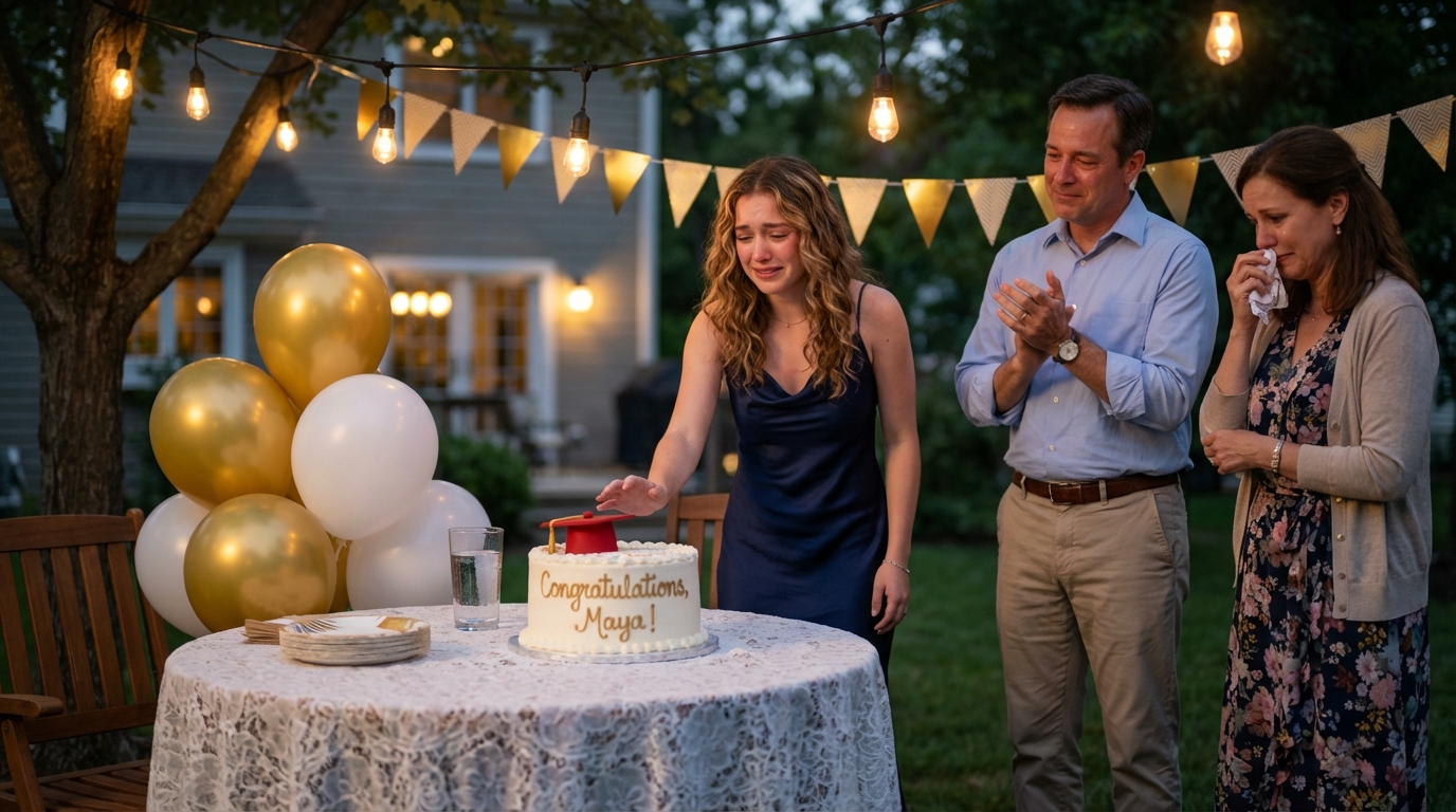 Es wurde still. Sie kannten diesen Tonfall.  „Das Geld für das Studium Ihrer Enkelin“, fuhr er fort, „wird sinnvoller eingesetzt – nämlich um ihrem Onkel zu helfen, ein paar Schulden zu begleichen. Familie geht vor, nicht wahr?“  Das Lachen kam wie eine Welle. Gezwungen, nervös, hässlich.  Maya erstarrte. Ihre Finger umklammerten den diplomförmigen Tortenaufsatz so fest, dass er sich in ihrer Hand verbog.  Ich rührte mich nicht. Ich sprach nicht. Ich atmete nur – langsam und gleichmäßig – durch die Nase. Die Luft schmeckte nach Zucker und Demütigung.  Mein Vater hob die Hände, scheinbar gütig. „Das steht nicht zur Debatte“, sagte er, genau wie damals, als er meine Hochzeit absagte und mir sagte, eine alleinerziehende Mutter solle für jeden Platz am Tisch dankbar sein.  Neben mir gruben Mayas Nägel kleine Halbmonde in mein Handgelenk. „Mama“, flüsterte sie.  „Ich weiß, Baby“, murmelte ich.  Ich wandte mich ihm zu, meine Stimme leise, mein Lächeln noch sanfter. „Sie meinen das Konto, das Sie als Treuhänder für den Fonds unterschrieben haben, den ich eingerichtet habe, als Maya neun Jahre alt war? Den, den ich mit dem Verkauf von Omas Ohrringen begonnen habe?“  Er grinste, seiner Kontrolle sicher. „Das ist er.“  Ich legte den Kopf schief. „Sie meinen das Konto, das ich letzten Monat geschlossen habe?“  Stille. Dann das Geräusch, als ob ein Cousin an einer Weintraube erstickte.  Der Vater blinzelte, Verwirrung huschte über sein Gesicht wie schlechtes Licht. „Du … hast es geschlossen?“  Ich nickte. „Check.“  Er schnaubte verächtlich, doch seine Hand steckte bereits in der Tasche. „Sei nicht albern.“  Im Hinterhof beobachteten die Leute, wie er seine Banking-App öffnete. Das blaue Licht des Handys tauchte sein Gesicht in ein geisterhaftes Weiß.  Das Lächeln blieb – bis es das nicht mehr tat.  Er scrollte. Hielt inne. Scrollte wieder. Sein Kiefer verkrampfte sich.  „Das …“, stammelte er. „Das muss ein Irrtum sein.“  „Nein“, sagte ich, immer noch ruhig. „Der Fonds lief auf meinen Namen. Ob Treuhänder oder nicht, Sie hatten nur die Illusion der Kontrolle.“  Mamas Hand schnellte an ihre Brust. „Laya, wie konntest du nur –“  „Wie konnte ich nur?“, unterbrach ich ihn. „Wie konntest du zulassen, dass er auf der Abschlussfeier meiner Tochter einen Diebstahl verkündet?“  Maya stand zitternd da und klammerte sich an ihr Diplom wie an einen Schutzschild. „Mama, was ist los?“  Ich drückte ihren Arm. „Was passiert“, sagte ich leise, „ist, dass dein Studienfonds sicher ist – sicherer als je zuvor.“  Das Gesicht des Vaters rötete sich. „Du glaubst wohl, du bist clever? Du hast diese Familie vor allen blamiert.“  „Nein“, sagte ich. „Das haben Sie schon getan, als Sie versucht haben, die Zukunft meines Kindes zu versteigern, um die Spielschulden Ihres Sohnes zu begleichen.“  Ein Raunen ging durch die Menge. Das Gesicht meines Bruders lief rot an. „Das ist kein Glücksspiel“, fuhr er mich an. „Das sind Investitionen.“  „Dann können Ihre Investoren vielleicht Ihre Rechnungen bezahlen“, sagte ich.  Das Lachen verstummte endgültig.  Die Stimme meines Vaters wurde leiser. „Wir werden das unter vier Augen besprechen.“  Ich sah ihm in die Augen. „Nein. Privat bedeutet Schweigen. Diesmal tun wir es so, dass es jeder sehen kann.“  Die Tiki-Fackel knackte, Funken zischten in die Nacht.  Zum ersten Mal sah ich es – die Angst in seinen Augen.  „Undankbares Mädchen“, schnauzte er. „Nach allem, was ich für dich getan habe –“  „Alles?“ Ich musste fast lachen. „Meinst du die Vorlesungen oder die Kredite, für die ich bürgen musste?“  Die Cousins ​​blickten auf ihre Teller. Mamas Lippen zitterten. Mein Bruder murmelte: „Du denkst immer, du bist schlauer als alle anderen.“  Und dann sprach Maya.  „Opa“, sagte sie leise. „Das Geld gehörte mir.“  Er wandte sich ihr zu, Wut blitzte in seinen Augen auf. „So redet man nicht mit mir, junge Dame.“  „Das kann sie“, sagte ich. „Denn sie hat es sich verdient – ​​mit guten Noten, Stipendien und Wochenenden, an denen sie anderen Kindern Nachhilfe gab, während Ihr Vorzeigesohn mit ‚Investitionen‘ beschäftigt war.“  Die Hände meines Bruders zitterten. „Du hast nie eine Familie getragen, Laya.“  „Das habe ich“, sagte ich. „Nur nicht die Art, bei der man Menschen bricht, um sich wichtig zu fühlen.“  Die Nacht wurde still. Man konnte das Summen der Insekten hören, das Flackern der Fackeln, den Klang der Wahrheit, die sich durch die Tradition schnitt.  Vaters Stimme war jetzt leise und bedrohlich. „Das wirst du bereuen.“  Ich drehte mich um, Mayas Hand in meiner. „Das habe ich schon getan“, sagte ich. „Aber nicht mehr.“  Die Luft roch sauberer, wenn sie weiter weg waren. Die Straße erstreckte sich dunkel und leer vor ihnen.  Maya saß still neben mir, der Schein ihres Diplomkoffers lag schwach auf ihrem Schoß.  Nach zehn Minuten sagte sie: „Wusstest du, dass er das tun würde?“  Ich umklammerte das Lenkrad fester. „Nicht bei deiner Abschlussfeier“, sagte ich. „Aber ich wusste, dass er es eines Tages versuchen würde.“  „Wie lange planst du das schon?“  „Seit du fünfzehn warst“, sagte ich. „Damals lieh er sich Geld aus dem Fonds für das Auto deines Onkels und versprach, es zu ersetzen. Das hat er nie getan. Also habe ich angefangen, das Geld beiseitezuschieben. Stück für Stück.“  Sie schwieg eine Weile. Dann leise: „Ich bin stolz auf dich.“  Das hat mich härter getroffen, als ich erwartet hatte…  Weiter im Kommentar…  Teil Eins: Die Nacht roch nach Zimt und billigem Sieg.  Mamas gekaufte Kuchen schwitzten unter ihren künstlichen „hausgemachten“ Krusten. Luftballons verhedderten sich im feuchten Wind. Der Garten glitzerte im Lichterglanz der Lichterketten, jede einzelne Glühbirne ein Zeuge einer Familie, die vorgab, normal zu sein.  Es sollte der Abend meiner Tochter werden.  Maya – achtzehn, hellwach wie die Sonne, hielt ihr Diplom in den Händen, als wäre es ihr erster eigener Besitz. Über der Torte hing ein Banner mit der Aufschrift  „Herzlichen Glückwunsch, Maya!“  in geschwungenen goldenen Buchstaben, die bei jedem Windstoß flackerten.  Vater stand am Kopfende des Tisches, umgeben von seinem liebsten Publikum – Familie, Nachbarn, den Cousins, die keine Gelegenheit ausließen, sich über andere lustig zu machen. Er stieß mit der Gabel an sein Glas. Bei diesem Geräusch bekomme ich noch heute ein flaues Gefühl im Magen.  „Bevor wir die Torte anschneiden“, sagte er mit diesem dünnen, selbstgefälligen Lächeln, das er sich für seine öffentliche Grausamkeit aufsparte, „noch ein kurzes Familien-Update.“ Alle verstummten. Sie kannten diesen Tonfall. „Das Geld für das Studium Ihrer Enkelin“, fuhr er fort, „wird sinnvoller eingesetzt – um ihrem Onkel zu helfen, ein paar Schulden zu begleichen. Familie geht vor, nicht wahr?“  Das Lachen kam wie eine Welle. Gezwungen, nervös, hässlich.  Maya erstarrte. Ihre Finger umklammerten den diplomförmigen Tortenaufsatz so fest, dass er sich in ihrer Hand verbog.  Ich rührte mich nicht. Ich sprach nicht. Ich atmete nur – langsam und gleichmäßig – durch die Nase. Die Luft schmeckte nach Zucker und Demütigung.  Mein Vater hob die Hände, scheinbar gütig. „Das steht nicht zur Debatte“, sagte er, genau wie damals, als er meine Hochzeit absagte und mir sagte, eine alleinerziehende Mutter solle für  jeden  Platz am Tisch dankbar sein.  Neben mir gruben Mayas Nägel kleine Halbmonde in mein Handgelenk. „Mama“, flüsterte sie.  „Ich weiß, Baby“, murmelte ich.  Ich wandte mich ihm zu, meine Stimme leise, mein Lächeln noch sanfter. „Sie meinen das Konto, das Sie als Treuhänder für den Fonds unterschrieben haben, den ich eingerichtet habe, als Maya neun Jahre alt war? Den, den ich mit dem Verkauf von Omas Ohrringen begonnen habe?“  Er grinste, seiner Kontrolle sicher. „Das ist er.“  Ich legte den Kopf schief. „Sie meinen das Konto, das ich letzten Monat geschlossen habe?“  Stille. Dann das Geräusch, als ob ein Cousin an einer Weintraube erstickte.  Der Vater blinzelte, Verwirrung huschte über sein Gesicht wie schlechtes Licht. „Du … hast es geschlossen?“  Ich nickte. „Check.“  Er schnaubte verächtlich, doch seine Hand steckte bereits in der Tasche. „Sei nicht albern.“  Im Hinterhof beobachteten die Leute, wie er seine Banking-App öffnete. Das blaue Licht des Handys tauchte sein Gesicht in ein geisterhaftes Weiß.  Das Lächeln blieb – bis es das nicht mehr tat.  Er scrollte. Hielt inne. Scrollte wieder. Sein Kiefer verkrampfte sich.  „Das …“, stammelte er. „Das muss ein Irrtum sein.“  „Nein“, sagte ich, immer noch ruhig. „Der Fonds lief auf meinen Namen. Ob Treuhänder oder nicht, Sie hatten nur die Illusion der Kontrolle.“  Mamas Hand schnellte an ihre Brust. „Laya, wie konntest du nur –“  „Wie konnte ich nur?“, unterbrach ich ihn. „Wie konntest  du  zulassen, dass er auf der Abschlussfeier meiner Tochter einen Diebstahl verkündet?“  Maya stand zitternd da und klammerte sich an ihr Diplom wie an einen Schutzschild. „Mama, was ist los?“  Ich drückte ihren Arm. „Was passiert“, sagte ich leise, „ist, dass dein Studienfonds sicher ist – sicherer als je zuvor.“  Das Gesicht des Vaters rötete sich. „Du glaubst wohl, du bist clever? Du hast diese Familie vor allen blamiert.“  „Nein“, sagte ich. „Das haben Sie schon getan, als Sie versucht haben, die Zukunft meines Kindes zu versteigern, um die Spielschulden Ihres Sohnes zu begleichen.“  Ein Raunen ging durch die Menge. Das Gesicht meines Bruders lief rot an. „Das ist kein Glücksspiel“, fuhr er mich an. „Das sind Investitionen.“  „Dann können Ihre Investoren vielleicht Ihre Rechnungen bezahlen“, sagte ich.  Das Lachen verstummte endgültig.  Die Stimme meines Vaters wurde leiser. „Wir werden das unter vier Augen besprechen.“  Ich sah ihm in die Augen. „Nein. Privat bedeutet Schweigen. Diesmal tun wir es so, dass es jeder sehen kann.“  Die Tiki-Fackel knackte, Funken zischten in die Nacht.  Zum ersten Mal sah ich es – die Angst in seinen Augen.  „Undankbares Mädchen“, schnauzte er. „Nach allem, was ich für dich getan habe –“  „Alles?“ Ich musste fast lachen. „Meinst du die Vorlesungen oder die Kredite, für die ich bürgen musste?“  Die Cousins ​​blickten auf ihre Teller. Mamas Lippen zitterten. Mein Bruder murmelte: „Du denkst immer, du bist schlauer als alle anderen.“  Und dann sprach Maya.  „Opa“, sagte sie leise. „Das Geld gehörte mir.“  Er wandte sich ihr zu, Wut blitzte in seinen Augen auf. „So redet man nicht mit mir, junge Dame.“  „Das kann sie“, sagte ich. „Denn sie hat es sich verdient – ​​mit guten Noten, Stipendien und Wochenenden, an denen sie anderen Kindern Nachhilfe gab, während Ihr Vorzeigesohn mit ‚Investitionen‘ beschäftigt war.“  Die Hände meines Bruders zitterten. „Du hast nie eine Familie getragen, Laya.“  „Das habe ich“, sagte ich. „Nur nicht die Art, bei der man Menschen bricht, um sich wichtig zu fühlen.“  Die Nacht wurde still. Man konnte das Summen der Insekten hören, das Flackern der Fackeln, den Klang der Wahrheit, die sich durch die Tradition schnitt.  Vaters Stimme war jetzt leise und bedrohlich. „Das wirst du bereuen.“  Ich drehte mich um, Mayas Hand in meiner. „Das habe ich schon getan“, sagte ich. „Aber nicht mehr.“  Die Luft roch sauberer, wenn sie weiter weg waren. Die Straße erstreckte sich dunkel und leer vor ihnen.  Maya saß still neben mir, der Schein ihres Diplomkoffers lag schwach auf ihrem Schoß.  Nach zehn Minuten sagte sie: „Wusstest du, dass er das tun würde?“  Ich umklammerte das Lenkrad fester. „Nicht bei deiner Abschlussfeier“, sagte ich. „Aber ich wusste, dass er es eines Tages versuchen würde.“  „Wie lange planst du das schon?“  „Seit du fünfzehn warst“, sagte ich. „Damals lieh er sich Geld aus dem Fonds für das Auto deines Onkels und versprach, es zu ersetzen. Das hat er nie getan. Also habe ich angefangen, das Geld beiseitezuschieben. Stück für Stück.“  Sie schwieg eine Weile. Dann leise: „Ich bin stolz auf dich.“   Das hat mich härter getroffen, als ich erwartet hatte.  „Ich wollte einfach nicht, dass du es so lernst wie ich“, flüsterte ich, „dass Liebe und Macht nicht in denselben Satz gehören.“  An einer roten Ampel sah ich unser Spiegelbild in der Windschutzscheibe – ihre strahlenden Augen, meine müden. Zwei Generationen von Frauen, die endlich aufgehört hatten, sich zurückzuziehen.  „Mama“, sagte sie leise. „Werden sie uns jetzt hassen?“  „Das haben sie schon getan“, sagte ich. „Sie haben nur so getan, als wäre es Liebe.“  Es geschah um 0:37 Uhr. Drei scharfe Klopfzeichen.  Maya schlief. Ich brauchte nicht durch den Türspion zu schauen.  Als ich die Tür öffnete, stand Papa da – das Hemd gebügelt, die Laune geglättet. Mama hinter ihm, die Augen rot, aber die Perlen makellos.  „Laya“, sagte er mit kalter Stimme. „Wir müssen reden.“  „Sie haben Ihre Rede doch schon vorhin gehalten“, sagte ich.  Er ging an mir vorbei, als gehöre ihm das Haus noch immer. „Du hast mich vor der ganzen Familie blamiert. Glaubst du etwa, du kannst einfach nehmen, was uns gehört, und damit abhauen?“  „Es gehörte nicht dir“, sagte ich ruhig. „Es gehörte Maya.“  Mamas Stimme zitterte. „Liebling, bitte. Dein Vater hat nur das Nötigste getan. Dein Bruder …“  „Hört auf, Verantwortungslosigkeit als Phase zu bezeichnen“, unterbrach ich sie.  Der Tonfall meines Vaters wurde schärfer. „Du warst schon immer so dramatisch. Deshalb nimmt dich niemand ernst.“  „Komisch“, sagte ich. „Die Bank hat das getan.“  Er blinzelte. „Was?“  „Ich habe das Geld in ein Zertifikat auf Mayas Namen übertragen. Rechtlich ist es gesperrt.“  Sein Gesicht war kreidebleich. „Du glaubst, du hättest mich überlistet?“  Ich lächelte. „Ich glaube, ich habe von dir gelernt.“  Die Augen der Mutter füllten sich mit Tränen. „Bitte zerstören Sie diese Familie nicht.“  „Familien zerstören sich selbst“, sagte ich leise, „wenn sie das Schweigen der Wahrheit vorziehen.“  Er zeigte mit zitterndem Finger auf jemanden. „Das wirst du bereuen.“  Ich trat so nah heran, dass ich sein Aftershave riechen konnte – dasselbe, das er bei jedem Streit benutzt hatte. „Habe ich schon“, flüsterte ich. „Aber dieses Mal wirst du es auch tun.“  Er ging, ohne die Tür zuzuschlagen. Die Stimme der Niederlage ist leiser, als man denkt.  Am Morgen kochte der Familien-Chat über.  Wie konntest du nur, Laya? Dein Vater kann das nicht verkraften. Du hast uns alle blamiert.  In keiner einzigen Nachricht wurde erwähnt, was er getan hatte.  Sie werteten mein Schweigen als Verrat und seinen Verrat als Tradition.  Maya saß mir beim Frühstück gegenüber, ihre Müslischale war zwar angeschlagen, aber noch putzig. „Sie schreiben mir auch“, sagte sie leise. „Alle sagen, wir hätten Opa in ein schlechtes Licht gerückt.“  Ich rührte meinen Kaffee um. „Sie sehen nur die Oberfläche. So überleben sie.“  „Was passiert jetzt?“, fragte sie.  „Nun“, sagte ich, „lassen wir sie das Schweigen spüren, das sie jahrelang von uns gefordert haben.“  Mittags raste der Wagen meines Bruders in die Einfahrt. Er klopfte nicht.  „Findest du das etwa lustig?“, bellte er. „Vaters Blutdruck ist extrem hoch. Er spricht davon, dich zu enterben.“  Ich blickte nicht von meinem Laptop auf. „Das hat er schon vor zehn Jahren getan.“  Er lachte bitter auf. „Du bist neidisch. Ich bin immer noch der Favorit.“  „Du kannst diesen Titel haben“, sagte ich. „Aber er weckt zu große Interessen.“  „Du ruinierst alles!“  „Nein“, sagte ich leise. „Ich beende einen Kreislauf.“  Sein Gesicht verzog sich. „Das wirst du bereuen, wenn er nicht mehr da ist.“  „Ich bereue jedes Mal, wenn ich mich von ihm kleinmachen ließ“, sagte ich. „Diese Schuld ist bereits beglichen.“  Er stürmte hinaus, die Reifen quietschten.  Maya kam mit großen Augen aus ihrem Zimmer. „War das Onkel Ben?“  „Ja“, sagte ich. „Der letzte Sturm vor der Ruhe.“  Zum ersten Mal seit Jahren fühlte sich das Haus leicht an. Als ob wieder Luft zirkulieren würde.  Drei Tage später lag ein Briefumschlag auf der Veranda.  Die Handschrift meines Vaters.  Maya hielt es hoch. „Soll ich es wegwerfen?“  Ich schüttelte den Kopf. „Nein. Wir müssen uns den Dingen jetzt stellen.“ Darin befand sich ein einzelnes Blatt Papier, beschrieben mit Füllfederhalter – seinem bevorzugten Schreibgerät für Verträge und Kontrollangelegenheiten.  Laya, du hast mich unendlich blamiert. Du hast mich schwach aussehen lassen. Hättest du geschwiegen, wäre alles so einfach gewesen.  Keine  Liebe , kein  Vater.  Nichts weiter als Enttäuschung, die sich als Autorität tarnt.  Ich faltete es zweimal und ließ es in das Glasgefäß mit dem Treibglas fallen, das Maya und ich gesammelt hatten, als sie klein war. Die Scherben klirrten im Licht – zerbrochen, aber wunderschön.  In jener Nacht rief Mama an.  „Es geht ihm nicht gut“, flüsterte sie. „Er starrt ständig auf sein Handy, als hätte es ihn verraten. Du könntest das ändern, weißt du.“  „Das habe ich bereits getan“, sagte ich. „Ich habe den wichtigen Teil repariert.“  „Du denkst immer, du seist der Held.“  „Nein“, sagte ich leise. „Ich habe einfach aufgehört, der Bösewicht in seiner Geschichte zu sein.“  Als ich auflegte, fiel das Mondlicht auf das Briefglas und färbte das Glas hellblau.  Maya kam zu mir, die Decke um die Schultern. „Mama“, flüsterte sie. „Was, wenn er dir nie verzeiht?“  Ich lächelte. „Dann habe ich endlich etwas getan, das ich nicht verzeihen kann.“  Draußen bewegte der Wind die Bäume, und die Luft fühlte sich beengend an.  Teil Zwei:  Manchmal fühlt sich der Frieden verdächtig an.  Eine Woche war seit der Party vergangen, und es herrschte eine unheimliche Stille im Haus. Keine Anrufe von Papa, keine SMS von Mama, keine neuen Diskussionen im Familienchat. Nur das Summen des Kühlschranks, das Knarren der Dielen und das leise Surren von Mayas Lern-Playlist, das durch den Flur drang.  Es hätte sich wie Freiheit anfühlen sollen. Es fühlte sich an wie die Pause vor einem Schlag.  Ich hatte gerade die Hälfte meiner zweiten Tasse Kaffee getrunken, als mein Telefon klingelte. Unbekannte Nummer. Vorwahl Florida.  „Ms. Hart?“, fragte eine Männerstimme. „Hier spricht Daniel Cross. Ich kümmere mich um die Nachlassverwaltung Ihres Vaters.“  Mir wurde ganz flau im Magen. „Was willst du?“  „Mir wurde aufgetragen, Ihnen mitzuteilen, dass Ihr Vater einige… Anpassungen vorgenommen hat. Er hat den Familientrust umstrukturiert.“  Ich stellte meine Tasse vorsichtig ab. „Nur zu.“  „Er hat alle verbleibenden Vermögenswerte auf den Namen Ihres Bruders übertragen. Immobilien, Aktien, Ersparnisse. Alles, was einst zwischen Ihnen beiden aufgeteilt war.“  Langes Schweigen.  „Sind Sie noch da, Frau Hart?“  Ich lachte – ein leises, bitteres Lachen. „Ja. Ich bin hier. Höre mir gerade mein Déjà-vu an.“  „Ihr Vater bat mich, Ihnen auszurichten, dass dies zum Schutz des Familienerbes geschehen sei.“  Natürlich hat er das getan.  „Vielen Dank für die Information, Herr Cross“, sagte ich. „Aber dieses Vermächtnis ist schon vor Jahren verblasst.“  Später am Morgen fand ich Maya im Schneidersitz auf dem Boden ihres Zimmers sitzend vor, umgeben von Hochschulbroschüren.  Sie blickte strahlend auf. „Mama, rate mal! Ich habe eine Zusage von Duke bekommen!“  Mir schnürte es die Kehle zu. „Hast du das getan?“  Sie nickte und hielt den Umschlag wie eine Trophäe hoch. „Volle Studiengebühren. Stipendien deckten den Rest ab.“  Ich lächelte – wirklich lächelte ich – zum ersten Mal seit Tagen. „Das hast du dir verdient, Maya.“  Sie runzelte die Stirn. „Du siehst nicht überrascht aus.“  „Nein“, sagte ich. „Ich habe dich seit deinem zwölften Lebensjahr auf diesen Erfolg hinarbeiten sehen.“  Doch hinter dem Stolz verbarg sich etwas Schwereres – die Schuldgefühle, die sich einstellen, wenn eine Mutter weiß, dass die Zukunft ihres Kindes beinahe zum Kollateralschaden geworden wäre.  Sie bemerkte es. „Du denkst schon wieder an ihn, nicht wahr?“  „Immer ein bisschen“, gab ich zu. „Es ist schwer, den Schatten eines anderen aus dem Leben zu verbannen.“  Sie beugte sich vor und stützte ihr Kinn auf die Knie. „Wünschst du dir manchmal, die Dinge wären anders?“  “Anders?”  „So als ob er einfach ein ganz normaler Opa sein könnte.“  Ich seufzte. „Ja. Aber normale Männer bringen ihren Töchtern nicht bei, sich für ihre Existenz zu entschuldigen.“  Sie sagte nichts. Sie nickte nur, ihr Blick war nachdenklich, und sie wandte sich wieder dem Sortieren der Papiere zu.  Und in ihrem Schweigen sah ich etwas Vertrautes – meine eigene Widerstandsfähigkeit, die mir unbewusst vererbt worden war.  Zwei Tage später tauchte Mama ohne Vorwarnung auf.  Sie stand in der Tür und umklammerte eine Tupperdose mit Zitronenschnitten – ihr bevorzugtes Friedensangebot. Ihre Perlenkette saß noch perfekt, ihr Lippenstift makellos. Die Frau kam nie ungerüstet.  „Laya“, sagte sie leise. „Darf ich hereinkommen?“  Ich trat beiseite. „Das bist du bereits.“  Sie stellte die Zitronenschnitten auf die Küchentheke, ihr Blick huschte überall hin, nur nicht zu mir. „Deinem Vater geht es nicht gut.“  Ich schenkte zwei Gläser Wasser ein und schob ihr eines zu. „Ich habe es gehört.“  „Er steht unter enormem Stress. Der Arzt sagt, sein Blutdruck sei erhöht. Er schläft kaum noch.“  „Vielleicht sind es die Schuldgefühle“, sagte ich.  Sie zuckte zusammen. „Sag das nicht.“  „Warum nicht? Er spielt seit Jahrzehnten Gott und bestimmt die Zukunft der Menschen. Vielleicht rächt sich das jetzt endlich.“  Ihre Augen füllten sich mit Tränen. „Er will dich nicht verletzen, Laya. Er… kennt einfach keinen anderen Weg.“  „Das ist keine Ausrede mehr, Mama. Es ist eine Entscheidung.“  Sie drückte ihre Serviette flach auf den Tisch und glättete so unsichtbare Falten – ihr verräterisches Zeichen dafür, wenn sie die Kontrolle behalten wollte.  „Dein Bruder hat es auch schwer“, sagte sie. „Sein Geschäft –“  „Das ist nicht meine Verantwortung“, schloss ich.  „Es ist Familie.“  Ich beugte mich vor. „Familie bedeutet nicht, dass ich ständig für das Chaos anderer Leute aufkommen muss.“  Dann blickte sie mich an, Tränen glänzten in ihren Augen. „Du hast dich verändert.“  „Gut“, sagte ich leise. „Das bedeutet, ich habe überlebt.“  In jener Nacht durchwühlte ich alte Kisten auf dem Dachboden – Steuerformulare, Briefe, Fragmente einer Geschichte, die ich zu vergessen versucht hatte.  In einem Ordner fand ich eine Kopie der Originaldokumente des Treuhandfonds von Maya. Meine Unterschrift, seine Unterschrift, das Datum:  14. Juni 2015.  Ich erinnere mich noch genau an diesen Tag.  Er hatte mir gesagt, es ginge um „Verantwortung“. Er müsse Treuhänder sein, damit das Geld „nicht verloren gehe“.  Ich hatte unterschrieben, weil ich wollte, dass er stolz auf mich ist. Weil ich immer noch glaubte, Kontrolle und Fürsorge seien dasselbe.   Jetzt verstand ich – das hatten sie nie.  Mayas Schritte knarrten hinter mir. „Alles in Ordnung hier oben?“  Ich drehte mich um und klopfte mir den Staub von den Händen. „Ich krame nur alte Fehler wieder hervor.“  Sie neigte den Kopf. „Sie meinen, von ihnen lernen?“  Ich lächelte. „Ja. Genau das.“  Der Anruf Am nächsten Abend korrigierte ich gerade Online-Aufgaben – mein freiberuflicher Nebenverdienst –, als mein Handy vibrierte.  Papa.  Zum ersten Mal seit Wochen habe ich geantwortet.  „Laya“, sagte er. Seine Stimme war dünner, langsamer. „Dein Bruder steckt schon wieder in Schwierigkeiten.“  „Natürlich ist er das.“  „Die Inkassobeauftragten waren da. Ich muss einige Vermögenswerte transferieren, bevor die Sache eskaliert.“  Ich lehnte mich zurück und klappte meinen Laptop zu. „Warum rufen Sie mich an?“  „Weil nur du verstehst, wie man die Dinge repariert.“  Da war es wieder – die altbekannte Manipulation, verkleidet als Schmeichelei.  „Ich kann nicht reparieren, was du immer wieder kaputt machst“, sagte ich.  „Sprich nicht mit mir, als wäre ich der Feind.“  „Dann hör auf, dich so zu benehmen.“  Er atmete aus, lang und zitternd. „Du glaubst, du bist besser als ich?“  „Nein“, sagte ich leise. „Ich glaube, ich bin endlich  anders .“  Er schwieg. Dann, leiser: „Du wirst es bereuen, mich abgesetzt zu haben.“  Ich lächelte traurig. „Papa, ich bereue jede Version von mir, die immer wieder versucht hat, es nicht zu tun.“  Klick. Leitung tot.  Der Brief Drei Tage später überreichte mir der Postbote einen dicken Umschlag. Darin befanden sich juristische Dokumente – eine Kopie der Treuhandänderung, die alles meinem Bruder übertrug.  Beigefügt war eine handschriftliche Notiz:  Vielleicht lernst du jetzt, was Familie bedeutet.  Ich hätte beinahe gelacht.  Maya fand mich an der Küchentheke sitzend vor, meine Papiere ausgebreitet wie Schlachtpläne.  „Lass mich raten“, sagte sie und warf einen Blick auf die Unterschrift. „Opa.“  „Wieder richtig.“  „Was hat er diesmal angestellt?“  „Hast alles deinem Onkel gegeben.“  Sie hob eine Augenbraue. „Alles?“  “Alles.”  Sie dachte einen Moment nach, dann zuckte sie mit den Achseln. „Dann bauen wir uns wohl selbst eine.“  Ich starrte sie an – diese ruhige, gefasste junge Frau, die im Sturm aufgewachsen war und dennoch Lichtblicke gefunden hatte.  „Woher nimmst du diese Kraft?“, fragte ich.  Sie lächelte. „Du hast es mir beigebracht.“  Und zum ersten Mal begriff ich, dass der Kreislauf wirklich  zu Ende ging  – weil sie ihn nicht wiederholte. Die Sonntagsessen waren eine Tradition, die einfach nicht aussterben wollte. Egal wie schlimm die Woche auch war, meine Mutter bestand darauf, sie beizubehalten. Also ging ich hin – teils ihretwegen, hauptsächlich aber, um den Mann zu sehen, der sein Leben lang Dominanz mit Liebe verwechselt hatte.  Der Tisch war schon gedeckt, als ich ankam. Mama lächelte übertrieben breit, mein Bruder vermied Augenkontakt, und Papa – nun ja, Papa tat so, als wäre ich nicht da.  Mitten im Essen meldete er sich zu Wort: „Ich habe von Duke gehört.“  Maya erstarrte neben mir. „Ja“, sagte sie vorsichtig.  „Herzlichen Glückwunsch“, sagte er. „Das ist eine gute Schule.“  Die Worte klangen wie Kieselsteine ​​in seinem Mund.  „Danke“, sagte sie. „Ich habe hart dafür gearbeitet.“  Er nickte und stocherte in seinen Kartoffeln herum. „Du denkst wohl, ich weiß Anstrengung nicht zu schätzen.“  Ich legte meine Gabel hin. „Du erkennst Kontrolle, nicht Anstrengung.“  Er blickte auf, die Augen zusammengekniffen. „Du hast sie gegen mich aufgebracht.“  „Sie hat dich ganz allein gesehen.“  Seine Stimme wurde lauter. „Man muss immer gewinnen, nicht wahr?“  „Nein“, sagte ich leise. „Ich habe einfach aufgehört, dein Spiel mitzuspielen.“  Mamas Stimme zitterte. „Bitte, nicht am Tisch.“  Doch es war zu spät.  Maya schob ihren Stuhl zurück. „Opa“, sagte sie leise, „du hast mir auch etwas beigebracht.“  Er blinzelte. „Oh?“  „Dass manche Leute nicht an jedem Tisch, den sie selbst gebaut haben, einen Platz verdienen.“  Es folgte absolute Stille.  Sie stand auf, nickte ihrer Mutter höflich zu und verließ den Tisch.  Und ausnahmsweise bin ich ihr nicht gefolgt.  Denn ihr Weggehen zu beobachten – ruhig, entschlossen, ungebrochen – fühlte sich an, als würde man miterleben, wie Generationen des Schweigens endlich zerbrechen.  Als wir an diesem Abend nach Hause kamen, öffnete der Himmel seine Schleusen und es regnete in Strömen.  Maya hatte sich auf dem Sofa zusammengekauert und las ihre Stipendien-E-Mails. Ich schenkte ihr zwei Tassen Kakao ein – ihr wohltuendes Ritual.  „Mama“, sagte sie nach einer Weile, „wird es jemals leichter? Grenzen setzen?“  Ich setzte mich neben sie. „Nein. Aber es wird ruhiger. Und manchmal ist Ruhe alles wert.“  Sie nickte. „Glaubst du, Opa wird sich jemals ändern?“  „Nein“, sagte ich. „Aber wir haben es getan. Und das genügt.“  Draußen grollte der Sturm, der Donner klang wie ferner Applaus.  Zum ersten Mal zuckte ich nicht einmal mit der Wimper.  Eine Woche später traf ich mich mit unserem Anwalt – demselben Mann, der sich jahrzehntelang um die Papiere meines Vaters gekümmert hatte.  Er sah mich über seine Brille hinweg an. „Sind Sie sich da ganz sicher?“  „Ja“, sagte ich. „Übertragen Sie alles, was ich besitze – das Haus, die Ersparnisse, die Treuhandzertifikate – auf Mayas Namen. Ich will, dass alles wasserdicht ist.“  Er zögerte. „Deinem Vater wird das nicht gefallen.“  „Das muss er nicht“, sagte ich. „Er muss nur zusehen.“  Als die Papiere unterschrieben waren, ging ich hinaus in die Sonne Floridas und fühlte etwas, das ich seit Jahren nicht mehr gefühlt hatte.  Freiheit.  Nicht die Art, die man ankündigt. Sondern die Art, die leise unter den Rippen summt, stetig und sicher.  An diesem Abend vibrierte mein Handy.  Maya wieder – ihre Stimme zitterte, aber sie war stolz.  „Mama, rate mal! Ich habe gerade die Informationsmappe bekommen.“  Ich lächelte. „Bist du bereit?“  Sie lachte. „Mehr denn je.“  Und als ihre Stimme die Leitung erfüllte, wurde mir etwas Einfaches, aber gleichzeitig etwas Enormes bewusst:  Ich kämpfte nicht mehr gegen meinen Vater. Ich kämpfte endlich für  sie.  Teil Drei: Manche Stürme kündigen sich nicht mit Donner an. Sie schleichen sich leise heran, durch Telefonate, Gerüchte und die lange Stille, die dem Zusammenbruch vorausgeht.  Am Ende des Sommers wurde diese Stille gebrochen.  Es begann mit einer Voicemail von einer meiner Cousinen – einer Frau, die nie mit mir gesprochen hatte, außer wenn sie Klatsch und Tratsch hören wollte.  „Laya, ich dachte, du solltest es wissen“, flüsterte ihre Stimme durch das Rauschen. „Dein Vater steckt in Schwierigkeiten. Richtig großen Schwierigkeiten. Irgendwas mit einer Hypothek auf das Geschäftsgebäude. Er versucht, Vermögenswerte zu verkaufen, bevor die Bank eingreift.“  Ich habe es zweimal abgespielt und dann das Telefon weggelegt.  Die Küche wirkte unheimlich still. Die Luft war zu schwer. Maya packte in ihrem Zimmer fürs College – ihre Aufregung drohte zu platzen.  Ich habe ihr nichts von dem Anruf erzählt. Noch nicht.  Sie verdiente einen Sommer, der von seinem Chaos unberührt blieb.  Zwei Tage später tauchte Mama wieder auf. Diesmal klopfte sie nicht. Sie stand einfach nur in der Tür, leicht zitternd, und klammerte sich an ihre Handtasche wie an einen Rettungsanker.  „Laya“, sagte sie leise, „sie haben die Firma deines Vaters zwangsversteigert. Er ist völlig verzweifelt.“  Ich holte langsam Luft. „Wie viel?“  „Sie sagten, er sei fast zweihunderttausend Dollar verschuldet. Er ist verzweifelt.“  Ich verschränkte die Arme. „Und was hat das mit mir zu tun?“  Ihre Lippen zitterten. „Er will das Haus am See verkaufen.“  „Das ist seine Entscheidung.“  „Nein“, flüsterte sie. „Es steht in deinem Namen.“  Der Raum neigte sich. „Was?“  „Vor Jahren, als Ihr Großvater starb“, sagte sie, „ließ er die Urkunde aus steuerlichen Gründen auf Ihren Namen ausstellen. Ihr Vater hat sie seitdem als Sicherheit verwendet.“  Ich ließ mich schwer fallen. „Also das Haus –“  „—wird bald ein weiteres Opfer werden“, schloss sie.  Ich schloss die Augen. „Er hat es mir nie erzählt.“  Sie nickte mit feuchten Augen. „Er erzählt es nie jemandem, bis es zu spät ist.“  In jener Nacht kam er selbst.  Ich hörte das Klopfen, bevor ich seinen Schatten durch das Glas sah – dieselbe breite Silhouette, die Schultern gerade und von einer gewissen Anspruchshaltung erfüllt.  „Laya“, sagte er, als ich die Tür öffnete. Sein Tonfall war unpassend. Zu gleichmäßig. Zu ruhig.  “Was willst du?”  Er betrat das Haus ungeladen. „Sie kennen das Anwesen.“  „Ich weiß genug.“  Er nickte einmal. „Gut. Dann unterschreiben Sie es mir zurück. Vorübergehend.“  Ich lachte – klein und humorlos. „Sie meinen, ich soll es aushändigen, bevor die Bank es einzieht?“  Er runzelte die Stirn. „Verdreh mir nicht die Worte.“  „Papa“, sagte ich, „jedes Wort, das du sagst, ist verdreht.“  Er lehnte sich an die Küchentheke, in derselben Haltung, die er schon als Kind eingenommen hatte, wenn er mich belehrt hatte. „Ich habe dieses Haus gebaut. Ich habe es bezahlt.“  „Und ihr habt es auf meinen Namen eingetragen, weil ihr nicht wolltet, dass das Finanzamt Nachforschungen anstellt. Schreibt die Geschichte jetzt nicht um.“  Er fuhr auf. „Willst du wirklich, dass ich alles verliere?“   „Ich habe diese Entscheidungen nicht getroffen“, sagte ich leise. „Das hast du.“  Er schlug mit der Hand auf die Theke, der Klang war scharf und endgültig. „Du bist meine Tochter!“  „Genau“, sagte ich. „Nicht deine Lebensader.“  Die Stille, die darauf folgte, war so dicht, dass man daran ersticken konnte.  Zum ersten Mal wirkte er … klein. Der Mann, der sonst jeden Raum beherrschte, sah plötzlich aus, als würde er in seiner eigenen Haut schrumpfen.  Er wandte sich ab. „Das wirst du bereuen.“  „Das habe ich schon getan“, sagte ich. „Aber nicht mehr.“  Eine Woche später schaffte es die Geschichte in die Lokalnachrichten.  CARRINGTON AUTO GROUP STEHT WEGEN VORMUND VON INVESTITIONSBETRUG VOR DER ZWANGSVERSTEIGERUNG.  Sein Bild war überall zu sehen – aus dem einst stolzen Geschäftsmann war nun nur noch ein Mann im Anzug geworden, der so tat, als ob ihn nichts anginge.  Die gleichen Nachbarn, die ihn früher verehrt hatten, schauten plötzlich in den Gängen des Supermarkts weg.  Mama rief noch am selben Abend an, ihre Stimme war leise. „Ihm wurden die Gerichtspapiere zugestellt.“  „Ich weiß“, sagte ich.  „Du klingst nicht überrascht.“  „Das bin ich nicht.“  „Du könntest ihm helfen“, sagte sie. „Nur dieses eine Mal.“  „Ihm zu helfen bedeutet, ihn zu fördern, Mama.“  Sie seufzte. „Er ist immer noch dein Vater.“  „Ja“, sagte ich leise. „Und genau das ist das Problem.“  Der Brief Drei Tage später kam ein schlichter weißer Umschlag an. Keine Absenderadresse, aber ich erkannte die Handschrift.  Laya, ich hoffe, du bist stolz. Das Geschäft ist ruiniert. Dein Bruder ist spurlos verschwunden. Deine Mutter kann mich kaum noch ansehen. Du hast alles zerstört.  Du hast immer gesagt, du wolltest unabhängig sein. Jetzt hast du es erreicht. Herzlichen Glückwunsch.  -Papa  Ich habe es einmal gelesen. Dann noch einmal.  Es gab keine Entschuldigung, keine Selbstreflexion – nur Schuldzuweisungen, verpackt in Selbstmitleid.  Ich hätte es beinahe weggeworfen. Stattdessen schob ich es aber in das Glas mit dem ersten Brief – dem, den er nach der Party geschrieben hatte.  Die Stücke Treibglas im Inneren fingen das Licht wieder ein. All die zerbrochenen Dinge, die trotzdem glänzten.  Am Abend vor ihrer Abreise nach Duke saß Maya mit einer Tasse Tee auf der Veranda und verspürte jene stille Traurigkeit, die nur beim Verlassen des Elternhauses eintritt.  „Ich muss ständig an Opa denken“, sagte sie plötzlich. „Was passiert jetzt?“ Ich zuckte mit den Achseln. „Er wird schon jemand anderen beschuldigen. Das tut er immer.“ Sie nickte langsam. „Er hat mich letzte Woche angerufen.“  Ich wandte mich ihr zu. „Was?“  „Er hat gefragt, ob ich ihn vor meiner Abreise noch besuchen könnte.“  Ich spürte, wie sich mein Magen zusammenkrampfte. „Und?“  „Ich habe ihm Nein gesagt.“  Ich atmete aus. „Gut.“  „Aber ein Teil von mir wollte ja sagen“, gab sie zu. „Nur um zu sehen, ob er anders wäre.“  Ich sah sie an – dieses wunderschöne, komplizierte Mädchen, das immer noch daran glaubte, dass sich Menschen ändern können.  „Das ist dein Herz“, sagte ich sanft. „Du musst es nicht töten, um es zu schützen. Du musst nur die Tür bewachen.“  Sie lächelte schwach. „Das kannst du jetzt gut.“  „Nur weil ich von jemandem gelernt habe, der es nicht war.“  Sie lachte leise und warmherzig und legte ihren Kopf auf meine Schulter.  Eine Weile sprachen wir beide nicht. Die Grillen zirpten. Der Himmel erstreckte sich weit und gnädig.  Der Anruf kam zwei Wochen später.  Mamas Stimme zitterte. „Er ist im Krankenhaus.“  Ich erstarrte. „Was ist passiert?“  „Brustschmerzen. Der Arzt sagt, es sei Stress.“  „Ist sein Zustand stabil?“  „Ja, aber… er fragt nach Ihnen.“  Ich habe nicht sofort geantwortet. Denn zum ersten Mal wusste ich nicht mehr, was „für mich fragen“ bedeutete.  Ich sagte ihr, ich würde darüber nachdenken.  Am nächsten Morgen ging ich hin.  Nicht aus Pflichtgefühl – sondern um mit der Sache abzuschließen.  Das Krankenhaus roch nach Desinfektionsmittel, und die Zeit schien stillzustehen. Mama lief unruhig auf dem Flur auf und ab. Als sie mich sah, wurde ihr Blick weicher.  „Er ist wach“, sagte sie.  Ich nickte und ging hinein.  Mein Vater lag aufrecht im Bett, blass, aber man sah ihm dennoch an, dass er verärgert darüber war, sterblich zu sein.  „Laya“, sagte er. Seine Stimme überschlug sich bei meinem Namen.  Ich stand am Fußende des Bettes. „Du wolltest mich sehen.“  Er nickte und schluckte schwer. „Ich wollte sagen …“ Er brach ab, sein Blick huschte zum Fenster.  Ich wartete.  „Alles ist weg“, sagte er schließlich. „Das Haus, die Firma. Nicht einmal dein Bruder geht ans Telefon, wenn ich anrufe.“  Ich schwieg.  „Du musst glücklich sein.“  Ich holte langsam Luft. „Nein. Ich bin müde.“  Er sah mich an, seine Augen glasig, und etwas, das fast wie Scham aussah, lag in seinem Blick. „Ich wollte dich nicht verletzen.“  „Du wolltest mich kontrollieren“, sagte ich. „Dass du mich verletzt hast, war nur ein Kollateralschaden.“  Er zuckte zusammen und wandte den Blick ab.  „Ich wollte dir Stärke beibringen“, murmelte er.  „Das hast du“, sagte ich. „Nur nicht so, wie du denkst.“  Wir saßen lange schweigend da. Der Monitor piepte leise, gleichmäßig, aber zerbrechlich.  Schließlich flüsterte er: „Ich weiß nicht, wie ich das wieder in Ordnung bringen soll.“  „Man kann damit anfangen, nichts anderes kaputt zu machen.“  Er nickte schwach. „Maya ist ein gutes Mädchen.“  „Sie ist alles, was du mich vergessen lassen wolltest, was ich sein könnte.“  Das war ein Volltreffer. Ich sah es in seinen Augen – die Erkenntnis, dass das Imperium, das er auf Kontrolle aufgebaut hatte, schließlich der Ehrlichkeit zum Opfer gefallen war.  Er griff nach meiner Hand. „Laya, ich –“  Ich löste mich sanft von dir. „Du schuldest mir keine Worte. Du schuldest dir selbst die Wahrheit.“  Dann stand ich auf. „Werde wieder gesund“, sagte ich leise. „Das ist das Einzige, was du noch tun kannst.“  Ich ging hinaus, bevor er antworten konnte.  Draußen fühlte sich die Luft schwer, aber real an. Jahrelang hatte ich seine Schuld wie ein Erbe mit mir herumgetragen.  Nun gehörte es ihm.  Als ich nach Hause kam, war Mayas Koffer weg – sie hatte mir geschrieben, dass sie gut auf dem Campus angekommen sei. Ihre Nachricht war kurz, aber herzlich.  „Geschafft, Mama. Du hast das gut gemacht. Wir haben das gut gemacht.“  Ich lächelte in den Bildschirm, Tränen, die ich diesmal nicht zurückhielt, flossen mir über die Wangen.  Ein Monat verging. Dann noch einer.  Mein Vater erholte sich langsam, aber das Geschäft erholte sich nie wieder. Mein Bruder meldete Insolvenz an.  Und ausnahmsweise blieb das Telefon stumm.  Keine Manipulation. Keine Schuldgefühle. Nur Abwesenheit.  Frieden ist nicht laut. Er ist der Raum zwischen all dem, was du einst fürchtetest.  Eines Nachts rief Mama wieder an. Ihre Stimme war diesmal sanfter. „Er hat die Briefe gelesen, die du nie beantwortet hast.“  „Welche Buchstaben?“  „Die, die er nach dem Krankenhausaufenthalt geschrieben hat. Ich glaube, er versucht, das alles zu verstehen.“  Ich seufzte. „Verständnis ist keine Entschuldigung, Mama.“  „Ich weiß“, sagte sie. „Aber vielleicht ist es ein Anfang.“  Vielleicht.  Ich brauchte keine Entschuldigung mehr. Was ich brauchte, war Abstand – und die Gewissheit, dass ich den Teufelskreis endlich durchbrochen hatte.  Das nächste Mal sah ich ihn an Thanksgiving.  Maya kam strahlend und voller Zuversicht von der Duke University zurück, ihr Lachen erfüllte den Raum.  Er kam spät an, ging langsamer als zuvor und trug eine kleine Geschenktüte, als ob sie mehr wiegen würde, als sie sollte.  Er sah zuerst Maya an. „Herzlichen Glückwunsch“, sagte er. „Ich habe Ihren Namen in der Zeitung gesehen. Ein Vollstipendium?“  Sie lächelte höflich. „Ja, Sir.“  Dann wandte er sich mir zu. „Können wir reden?“  Ich nickte, und wir traten auf die Veranda hinaus – dieselbe Veranda, auf der wir uns vor Monaten noch angeschrien hatten.  Er reichte mir die Tasche. Darin befand sich das alte Familienfoto von vor Jahren – ich, Mama, er, mein Bruder und eine viel jüngere Maya.  Er räusperte sich. „Ich hab’s im Büro gefunden. Dachte, du könntest es gebrauchen.“  Ich betrachtete das Foto, dann ihn. „Danke.“  Er nickte. „Ich bin… stolz auf dich.“  Die Worte trafen wie etwas Zerbrechliches.  „Ich erwarte nicht, dass du stolz bist“, sagte ich sanft. „Ich möchte nur, dass du aufhörst, andere zu verletzen, wenn du Angst hast.“  Er nickte mit gesenktem Blick. „Ich versuche es.“  Und zum ersten Mal habe ich ihm geglaubt. Nicht weil er es gesagt hat – sondern weil er nicht versucht hat, es zu rechtfertigen.  In jener Nacht, nachdem alle gegangen waren, setzte sich Maya neben mich auf die Couch.  „Glaubst du, er wird sich ändern?“, fragte sie.  „Vielleicht“, sagte ich. „Aber selbst wenn er es nicht tut, haben wir es ja schon getan.“  Sie lächelte. „Mir gefällt, wie wir jetzt sind.“  Ich lachte leise. „Ich auch.“  Monate später, als Duke mich einlud, bei ihrer Elternveranstaltung für Führungskräfte zu sprechen, beendete ich meinen Vortrag mit folgenden Worten:  „Manchmal ist das Schwierigste, was man für seine Familie tun kann, sich zu weigern, die Rolle zu spielen, die sie für einen geschrieben haben.“  Manchmal ist Liebe nicht Vergebung. Sie setzt Grenzen.“  Es wurde still im Raum. Einige Eltern wischten sich die Augen.  Danach umarmte Maya mich fest. „Weißt du“, sagte sie, „du bist jetzt so ziemlich berühmt.“  Ich lächelte. „Gut. Vielleicht hört es ja noch jemand, bevor er Jahre damit verschwendet, jemandem zu gefallen, der nur Kontrolle liebt.“  In jener Nacht, wieder zu Hause, stand ich neben dem Glas mit dem Treibglas im Regal – zwei Briefe lagen darin und fingen noch immer das Licht ein.  Sie erinnerten nicht länger an Schmerz. Sie waren der Beweis des Überlebens.   Ich brauchte keine Rache. Ich brauchte keine Vergebung. Ich brauchte nur Frieden – und endlich hatte ich ihn.  Teil Vier: Manche Enden enden nicht mit einem Knall. Sie legen sich – still und unausweichlich – wie Staub nach einem Sturm.  Als der Winter kam, war der Lärm endlich verstummt. Keine nächtlichen Anrufe mehr. Keine wütenden SMS mehr. Nur noch Ruhe.  Ich wusste nicht, dass Frieden so klingen kann.  Der Anruf Es war Anfang Dezember, als mein Handy erneut vibrierte – diesmal war es eine Nummer, die ich kannte.  „Hey, Mama“, sagte Maya, ihre Stimme übertönt von Hintergrundgeräuschen – Lachen, Stimmengewirr im Schlafsaal, das Getöse der Cafeteria. „Rate mal!“  Ich lächelte automatisch. „Du hast es auf die Dekansliste geschafft, nicht wahr?“  Sie keuchte. „Woher weißt du das  immer  ?“  „Ich habe dich großgezogen“, sagte ich. „Du bist schon seit dem Vorschulalter überdurchschnittlich begabt.“  Sie lachte leise und fröhlich. „Jedenfalls veranstalten sie nächsten Monat ein Stipendienessen, und sie möchten, dass du als mein Gast kommst.“  “Mich?”  „Ja. Sie sagten, die Eltern der Stipendiaten seien willkommen. Du solltest mal sehen, wo all die Studiengebühren nicht landen!“  Ihre Begeisterung war ansteckend. „Ich bin dabei“, sagte ich. „Das lasse ich mir nicht entgehen.“ „Gut“, sagte sie. „Denn auch die Spender werden dort geehrt.“  „Spender?“, fragte ich. „Sie spenden an eine Schule, an der Sie gerade erst aufgenommen wurden?“  Sie kicherte. „Nein, Mama.  Doch, hast du  . Durch die Stiftung.“  Ich blinzelte. „Welche Stiftung?“  „Der Stipendienfonds für Frauen, den Sie vor Jahren ins Leben gerufen haben – der, von dem Sie sagten, er sei nur ein Nebenprojekt? Der wird jetzt ausgebaut. Duke ist eine Partnerschaft eingegangen.“  Ich lehnte mich in meinem Stuhl zurück, hin- und hergerissen zwischen Ungläubigkeit und stillem Stolz.  „Das wusste ich gar nicht“, sagte ich.  „Nun ja, jetzt wissen Sie es. Und sie möchten, dass Sie ein paar Worte sagen.“  „Ich? Öffentliche Reden halten?“, stöhnte ich. „Du bist gemein.“  „Ach komm schon, Mama. Ein schickes Abendessen kannst du überstehen. Das wird deine Siegesrunde sein.“  Ein paar Tage später tauchte Mama wieder bei mir auf. Diesmal wirkten ihre Augen müde, aber sanfter – als ob etwas in ihr endlich aufgebrochen wäre und das Licht hereingelassen hätte.  „Ich habe gehört, dass es Maya prächtig geht“, sagte sie.  „Es geht ihr unglaublich gut“, antwortete ich und schenkte ihr Tee ein.  Mama lächelte schwach. „Du musst stolz sein.“  “Ich bin.”  Wir saßen im Wohnzimmer, Sonnenlicht glitzerte auf dem Boden. Für einen Moment fühlte es sich fast normal an – wie die Art von Mutter-Tochter-Beziehung, von der ich immer geträumt hatte.  Dann seufzte sie. „Dein Vater hat nach ihr gefragt.“  Ich behielt meine Stimme bei. „Und was ist mit ihr?“  „Er möchte sie vor Weihnachten sehen.“  Ich schüttelte den Kopf. „Das ist nicht meine Entscheidung. Das ist ihre.“  Die Mutter zögerte. „Er ist nicht mehr derselbe, Laya.“  Ich sah ihr in die Augen. „Er ist immer gleich, wenn er etwas will.“  Sie zuckte zusammen, widersprach aber nicht.  „Denkst du jemals daran, ihm zu vergeben?“, fragte sie leise.  „Das habe ich bereits getan“, sagte ich. „Vergebung bedeutet nicht einfach Zugang.“  Sie sah mich lange an, und ich verstand es – Verständnis. Die Art von Verständnis, die erst nach jahrzehntelanger Verleugnung kommt.  „Ich wünschte, ich wäre mutiger gewesen“, flüsterte sie.  „Du hast getan, was du konntest“, sagte ich sanft. „Wir haben ihn beide auf unterschiedliche Weise überlebt.“  Tränen traten ihr in die Augen, aber zum ersten Mal verbarg sie sie nicht.  Im Dezember sah Duke aus wie ein Gemälde – alte Backsteingebäude unter einem silbern schimmernden Himmel, Studenten, die mit Schals behängt und voller Zuversicht über den Campus eilten.  Im Festsaal glitzerten Kronleuchter. Namensschilder, Applaus, höfliches Lachen – all die Begleiterscheinungen des Erfolgs, die jedoch nie die ganze Geschichte erzählen.  Maya stand strahlend in einem marineblauen Kleid am Rednerpult. Sie hielt ihre Rede – klar, kraftvoll, jedes Wort von Anmut durchdrungen.  „Meine Mutter“, sagte sie mit ruhiger Stimme, „hat mir beigebracht, dass Grenzen keine Mauern sind. Sie sind Türen, die wir bauen, um die richtigen Leute hereinzulassen.“  Im Raum herrschte ein leises Gemurmel. Ich blinzelte schnell und tat so, als würde ich meine Serviette zurechtrücken.  Sie lächelte mich von der Bühne aus an. „Dieses Stipendium hat mein Leben verändert – aber ihr Mut hat es möglich gemacht.“  Der Applaus brandete wie Donner auf.  Als sich die Menge später vermischte, kam eine Frau in ihren Fünfzigern auf mich zu – elegant, mit scharfem Blick.  „Du bist Laya Hart, richtig?“, fragte sie.  Ich nickte unsicher.  „Ich bin Dean Morrison“, sagte sie. „Ich leite hier die Stiftungspartnerschaften. Ich wollte Ihnen einfach nur danken. Ihr Programm für Frauen in der Logistik hat landesweit über sechzig Studentinnen geholfen.“  Ich blinzelte. „Moment mal –  mein  Programm?“  Sie lächelte. „Sie haben die Unterlagen vor drei Jahren unterzeichnet, als Ihr Beratungsunternehmen einen Teil seines Gewinns spendete. Seitdem haben wir das Projekt still und leise ausgebaut.“  Ich erinnerte mich. Ich hatte es halb aus einer Laune heraus getan – eine bloße Position im Posten, ein kleiner Akt der Rebellion, der irgendwie Wurzeln geschlagen hatte.  „Danke“, sagte ich leise. „Das bedeutet mir mehr, als Sie ahnen.“  Als sie wegging, schlang Maya die Arme um mich. „Hab ich dir doch gesagt, dass du berühmt wirst.“  Ich lachte. „Ich wollte nur sicherstellen, dass Mädchen wie du niemals die Ohrringe ihrer Großmutter für ihr Studium verkaufen müssen.“  Sie grinste. „Ich schätze, wir haben beide etwas Besseres als Geld geerbt.“  Als ich nach Hause zurückkam, lag ein weiterer Umschlag im Briefkasten. Vertraute Handschrift.  Ich stand lange auf der Veranda, bevor ich die Tür öffnete.  Laya, ich habe Mayas Rede auf YouTube gesehen. Sie ist brillant.  Ich verdiene es nicht, Teil ihres Lebens zu sein, aber ich wollte dir sagen – sie erinnert mich an dich. Ich habe mich geirrt. Was Kontrolle angeht. In allem. Früher dachte ich, Macht hält eine Familie zusammen. Wie sich herausstellt, hält sie sie nur in Angst.  Ich erwarte keine Vergebung. Ich hoffe nur, dass du ihr sagst, dass ich stolz auf sie bin.  -Papa  Ich stand da, der Wind zerrte an der Seite, und ich war mir unsicher, was ich fühlen sollte.  Es war keine Erlösung. Es reichte nicht. Aber es war immerhin etwas. Und zum ersten Mal verspürte ich nicht das Bedürfnis, zurückzuschreiben.  Zwei Wochen später rief Mama erneut an. „Er möchte dich sehen. Ein letztes Mal.“  „Ist er krank?“  Sie zögerte. „Er… wird schwächer. Ganz still. Der Arzt sagt, sein Herz sei schwach.“  Ich holte tief Luft. „Okay.“  Als ich das Pflegeheim betrat, erwartete ich halb dieselbe kalte Autorität, die früher jeden Raum erfüllte, den er betrat. Doch dieser Mann war kleiner. Sanfter.  „Laya“, krächzte er.  “Papa.”  Er lächelte schwach. „Du bist gekommen.“  „Ich bin gekommen, um mich zu verabschieden“, sagte ich.  Er nickte langsam. „Fair.“  Wir saßen eine Weile schweigend da. Die Uhr tickte leise in der Ecke.  „Du hattest Recht“, sagte er schließlich. „Ich dachte, Respekt sei Angst. Ich dachte, Liebe sei Gehorsam.“  „Das ist es nicht“, sagte ich leise.  Er blickte zu mir auf. „Du hast das Muster durchbrochen.“  Ich blinzelte die Tränen weg. „Das war der Plan.“  Er griff nach meiner Hand – sein Griff war schwach, fast schwerelos. „Du hast sie in Sicherheit gebracht“, flüsterte er. „Das hätte ich auch für dich tun sollen.“  Diesmal habe ich mich nicht losgerissen. Ich habe einfach seine Hand gehalten, bis die Krankenschwester kam, um ihn ins Bett zu bringen.  Als ich aufstand, lächelte er schwach. „Sag Maya, ich bin stolz auf euch beide.“  „Das werde ich“, sagte ich.  Und diesmal meinte ich es ernst.  Er starb zwei Monate später still und leise. Kein Drama. Keine Schlagzeilen. Nur eine kleine Trauerfeier, ein paar Blumen und die seltsame Stille, die sich einstellt, wenn eine Stimme, gegen die man sein Leben lang angekämpft hat, endgültig verstummt.  Meine Mutter bat mich zu sprechen, aber ich lehnte ab. Ich hatte alles gesagt, was gesagt werden musste, als er noch lebte.  Stattdessen stand ich mit Maya Hand in Hand in der letzten Kirchenbank. Die Orgel summte leise und sanft.  Als es vorbei war, flüsterte Maya: „Alles in Ordnung?“  „Ich glaube schon“, sagte ich. „Es ist seltsam. Ich dachte, es würde sich wie ein Sieg anfühlen. Es fühlt sich einfach nur wie Frieden an.“  Sie lächelte. „So ist es besser, nicht wahr?“  „Ja“, sagte ich. „Das ist es.“  Monate später, am Jahrestag jener längst vergangenen Abschlussfeier – der Feier, mit der alles begann –, saßen Maya und ich wie damals im Garten unter Lichterketten.  Doch diesmal war das Lachen echt.  Keine Inszenierungen. Keine Politik. Keine Hierarchie.  Nur zwei Frauen, Mutter und Tochter, frei.  „Ich habe etwas aufgehoben“, sagte ich und griff nach dem Glas mit dem Treibglas im Regal.  Darin befanden sich die Briefe – seine Worte, klein gefaltet, zwischen den hellen, zerbrochenen Fragmenten, die wir vor Jahren am Strand gesammelt hatten.  „Jedes einzelne Stück davon“, sagte ich zu ihr, „war früher scharf genug, um damit zu schneiden. Jetzt sind es nur noch Farbe und Erinnerung.“  Sie strich mit den Fingern über das Glas. „Es ist wunderschön.“  „Das ist der Beweis“, sagte ich. „Dass selbst kaputte Dinge glänzen können.“  Sie lächelte sanft. „Und was nun?“  Ich sah sie an – erwachsen, strahlend, die Verkörperung all der Lektionen, die ich zu spät gelernt hatte.  „Nun“, sagte ich, „bauen wir nach vorn.“  Die Nacht summte vor stillem Leben – Zikaden, Wind, die leise Musik aus dem Radio eines Nachbarn.  Und zum ersten Mal begriff ich, dass es in der Geschichte eigentlich nie um Rache, Grenzen oder gar Vergebung ging.  Es ging um ein Erbe – nicht von Geld, sondern von Frieden.