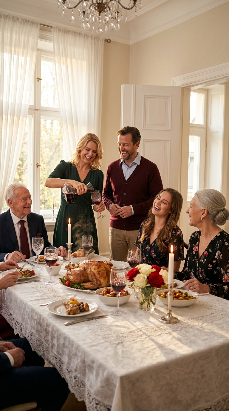 In jener späten Frühlingsnacht fiel das Licht sanft und golden durch die Glasscheiben und fiel auf alles, was von dem Reichtum zeugte, den wir uns geliehen hatten. Der Kronleuchter über uns glitzerte, als wolle er lügen. Mein Vater schenkte Wein mit einer unsicheren Präzision ein, die von jahrelanger gespielter Kontrolle herrührte. Meine Mutter richtete Servietten, die gar nicht gerichtet werden mussten. Tante Patricia, die am anderen Ende saß, hatte ihre Perlenkette bereits gelockert und trank schon zwei Gläser ihres üblichen Gemischs aus Klatsch und Selbstmitleid.