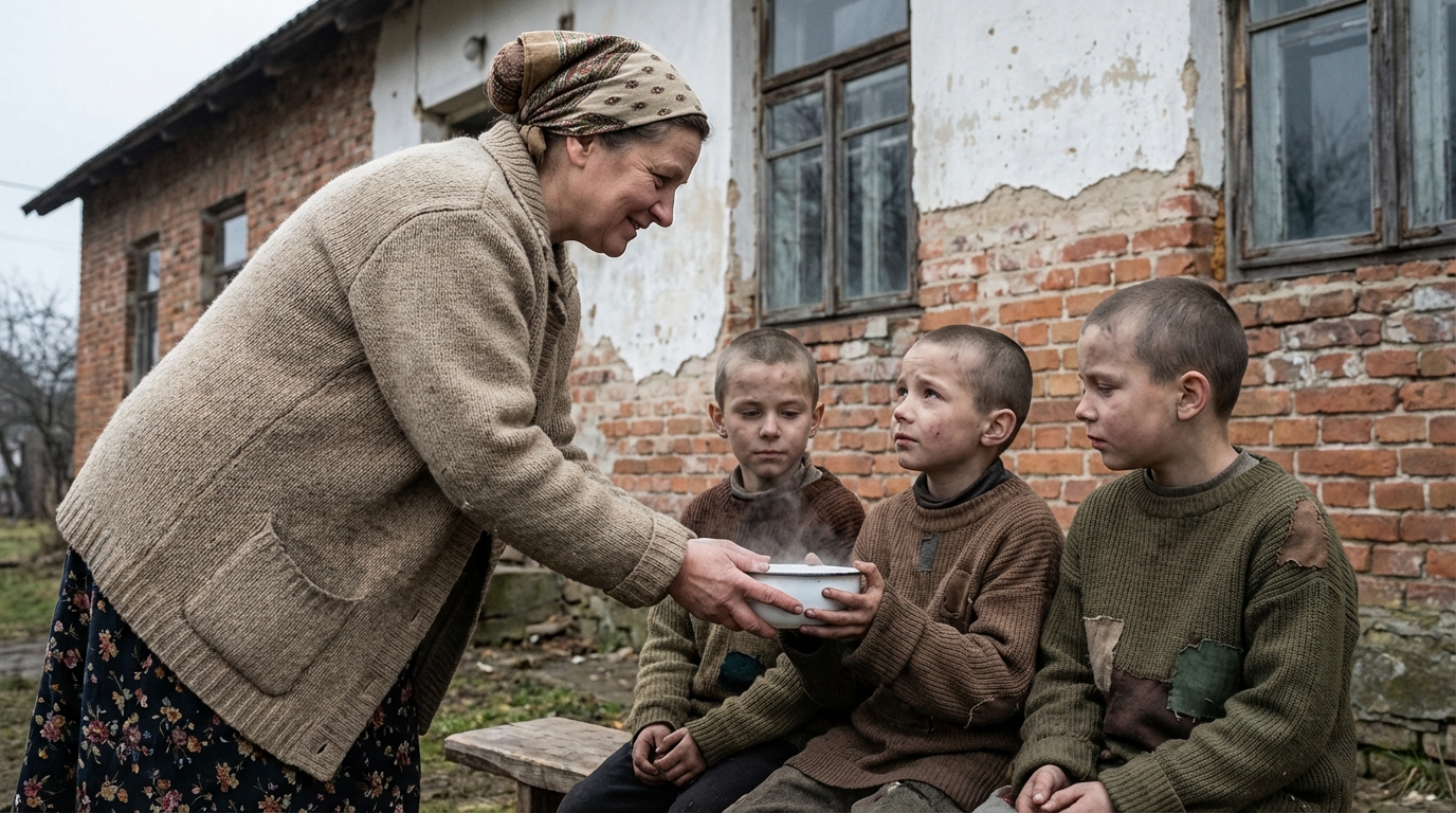 Eine arme Frau hatte Mitleid mit drei Waisenkindern und gab ihnen heiße Suppe zu essen. Zwanzig Jahre später hielten drei Luxusautos vor ihrem kleinen Stand – und das, was dann geschah, ließ alle sprachlos zurück.