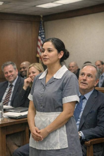 Der Anwalt des Milliardärs erschien nie vor Gericht — Gelächter brach aus, als eine stille Haushälterin aufstand und sagte: „Ich kann ihn vertreten“, doch was sie als Nächstes enthüllte, beendete mächtige Karrieren und schockierte den gesamten Gerichtssaal