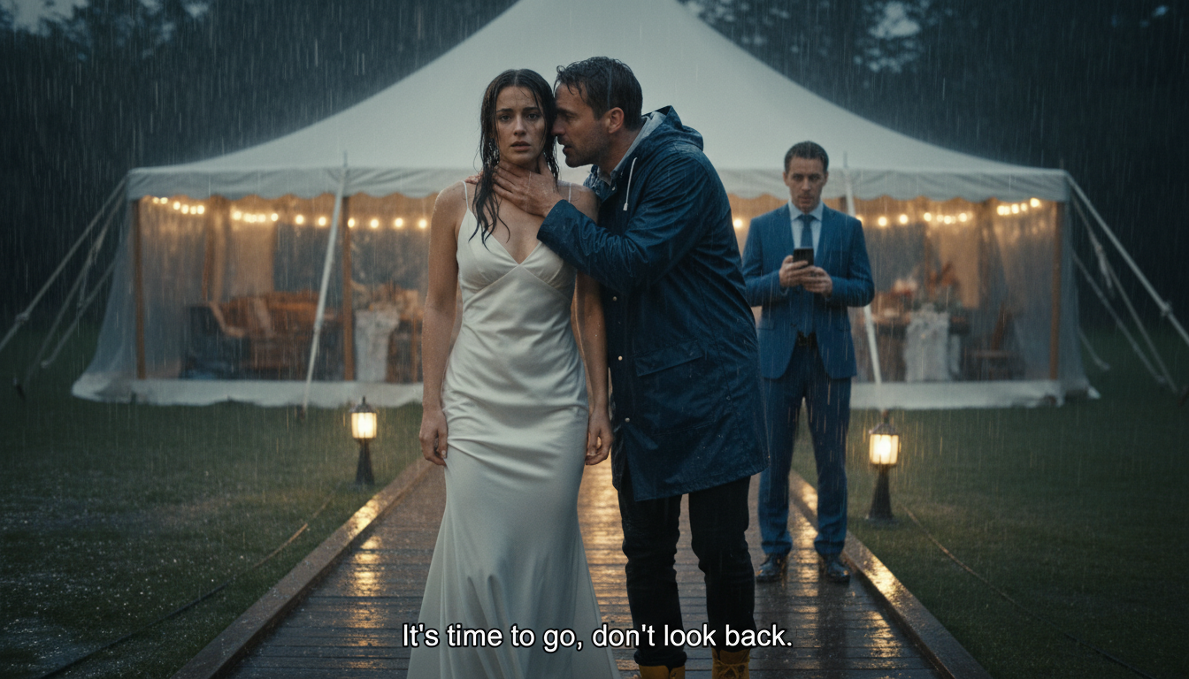 Meine Eltern ließen mich bei der Hochzeit meiner Schwester im Regen auf den Rücksitz sitzen, dann hat sie ‘versehentlich’ Rotwein auf mein weißes Seidenkleid verschüttet und gesagt, ich sollte nicht auf ihren Fotos sein. Ich habe nicht geweint. Ich stand einfach da und war klatschnass und hielt den Strauß wie eine Requisite. Dann fuhr der schwarze SUV meines Mannes vor. Die Musik verstummte. Und in nur dreißig Sekunden… Der Bräutigam wurde hinausgeführt.