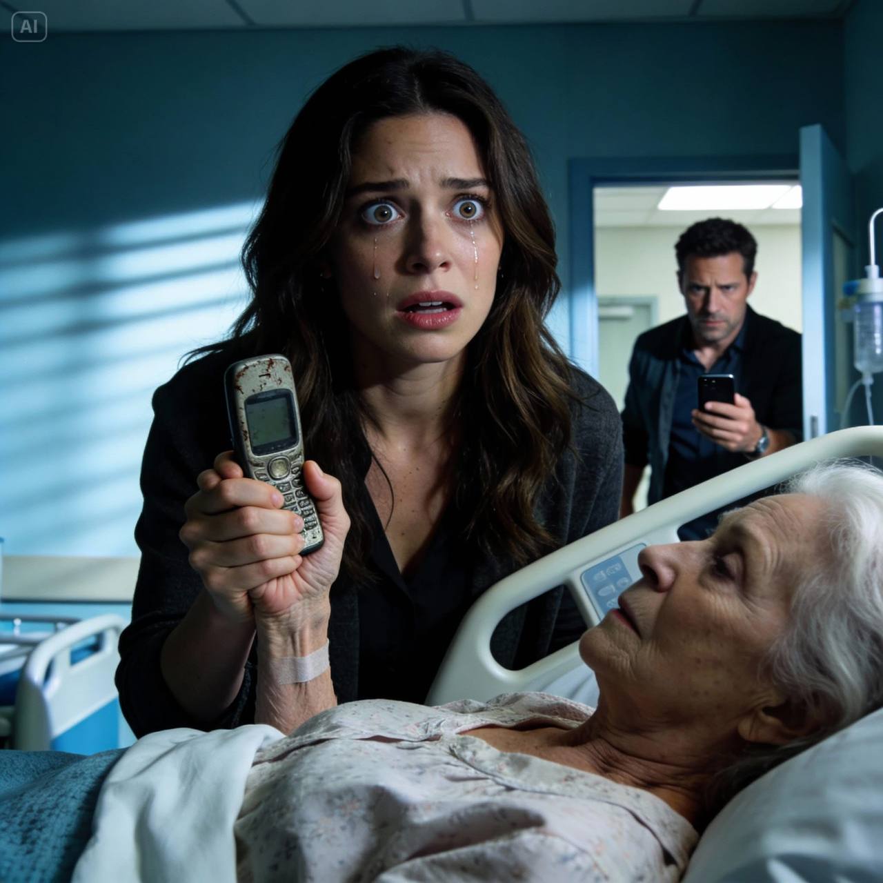 Meine Schwiegermutter brach plötzlich zusammen und wurde ins Krankenhaus gebracht. Kurz vor ihrem letzten Atemzug flüsterte sie: „Lauf weg … halte dich von meinem Sohn fern …“ Sie schob mir das Handy in die Hand. In genau diesem Moment betrat mein Mann den Raum …