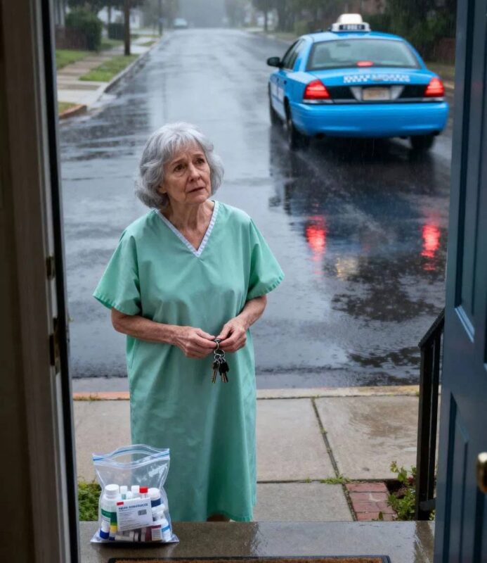 Mein Sohn kam nicht, um mich aus dem Krankenhaus abzuholen. Aus Angst, dass etwas passiert war, ertrug ich die Schmerzen, nahm ein Taxi nach Hause… und fand das Schloss ausgetauscht. Ein Zettel lautete: „Komm nicht zurück. Für einen Blutsauger ist hier kein Platz.“ Ich weinte nicht. Ich widersprach nicht. Mein verstorbener Ehemann hatte mir ein letztes Geheimnis hinterlassen… und jetzt war ich bereit, es zu nutzen, um alles zu verändern.