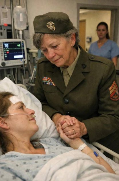 „Mom… bitte weine nicht“, flüsterte die Tochter vom Krankenhausbett aus — ihre pensionierte Marine-Mutter traf eine stille Entscheidung, dass der Mann, der ihr wehgetan hatte, den Preis zahlen würde