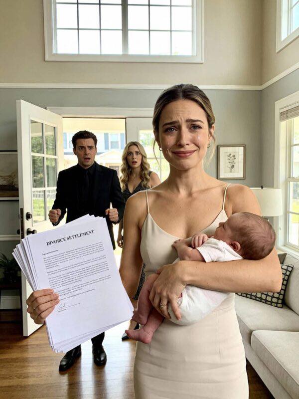 Drei Monate nach der Geburt blutete ich noch, als mein Mann die Tür öffnete und ruhig sagte: „Sie zieht ein. Ich will die Scheidung.“ Hinter ihm stand seine Geliebte und grinste, als hätte er bereits gewonnen. Ich unterschrieb die Papiere mit einem kalten Lächeln, das selbst mich erschreckte. Monate später, als sie mich wieder sahen, wich die Farbe aus seinem Gesicht… und ich fragte ihn schließlich: „Hast du mich vermisst?“