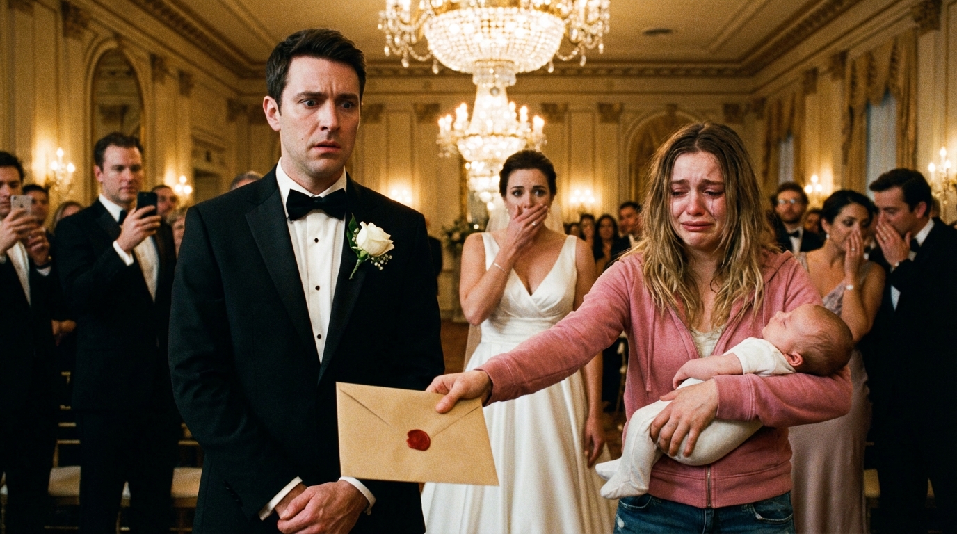 Sechs Wochen nachdem Mason mich und unser neugeborenes Baby in einem Whiteout zurückgelassen hatte, hallten seine letzten Worte noch immer in meinem Kopf: „Du wirst schon klarkommen. Du überlebst immer.“ Nun stand ich hinten in seiner glitzernden Hochzeitsfeier, mein Baby schlafend an meiner Brust, und ein versiegelter Umschlag brannte in meiner Hand.