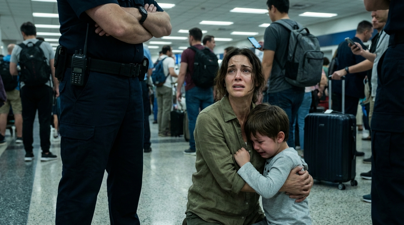 Am Gate des Abflugs blockierte mich eine Mitarbeiterin zusammen mit meinem Sohn.