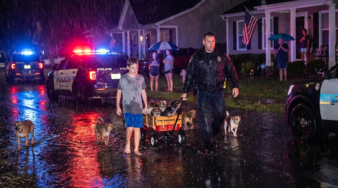Sie nannten mich den „Wagenjungen“ bis zur Flut – als mein Holzwagen die Streuner rettete und der ganze Block hinschauen musste