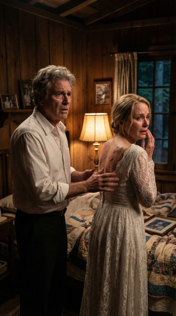 Mit 61 hatte ich mir eine friedliche Hochzeitsnacht vorgestellt – zwei späte Herzen, die endlich Frieden gefunden hatten. Doch als ich ihr beim Öffnen des Kleides half, enthüllte das Lampenlicht die Wahrheit: lange, erhabene Narben, die sich über ihren Rücken zogen, als hätte jemand versucht, sie auszulöschen. Sie schnappte nach Luft. „Schau nicht hin“, flehte sie. Meine Hände begannen zu zittern. „Wer hat dir das angetan?“ Ihre Augen füllten sich mit Tränen. „Mein Ex … und ich habe überlebt, indem ich geschwiegen habe.“ Dann flüsterte sie: „Wenn du mich für das hasst, was ich ertragen musste, dann sag es jetzt.“