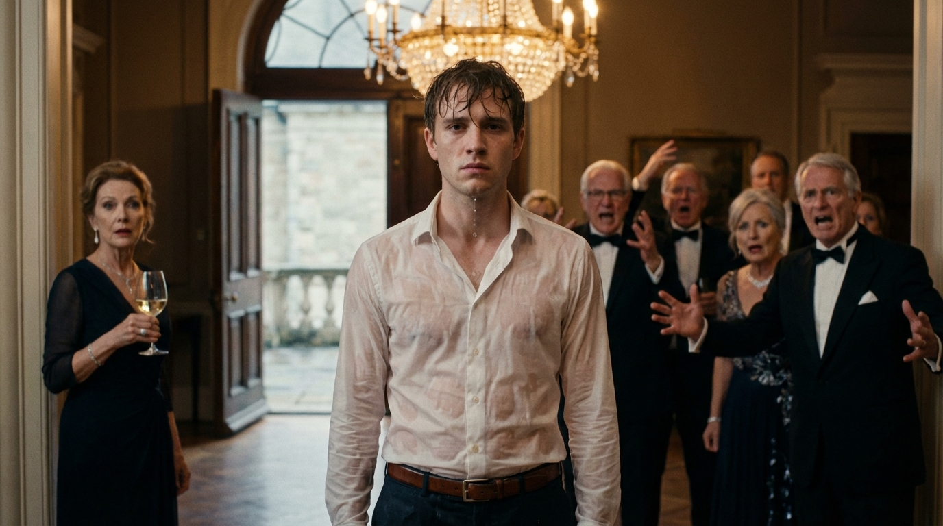 Meine Stiefmutter spritzte mir mitten vor allen Wasser ins Gesicht und schrie: „Du gehörst nicht zur Familie!“ Ich war nicht einmal zum Geburtstag meines eigenen Vaters eingeladen, doch ich lächelte ruhig und sagte: „Das wirst du noch bereuen.“ Wenige Augenblicke später betrat der Milliardärsinvestor meines Vaters den Raum und rief meinen Namen – und sofort erblasste jedes Gesicht im Raum, die Stille war überwältigend…