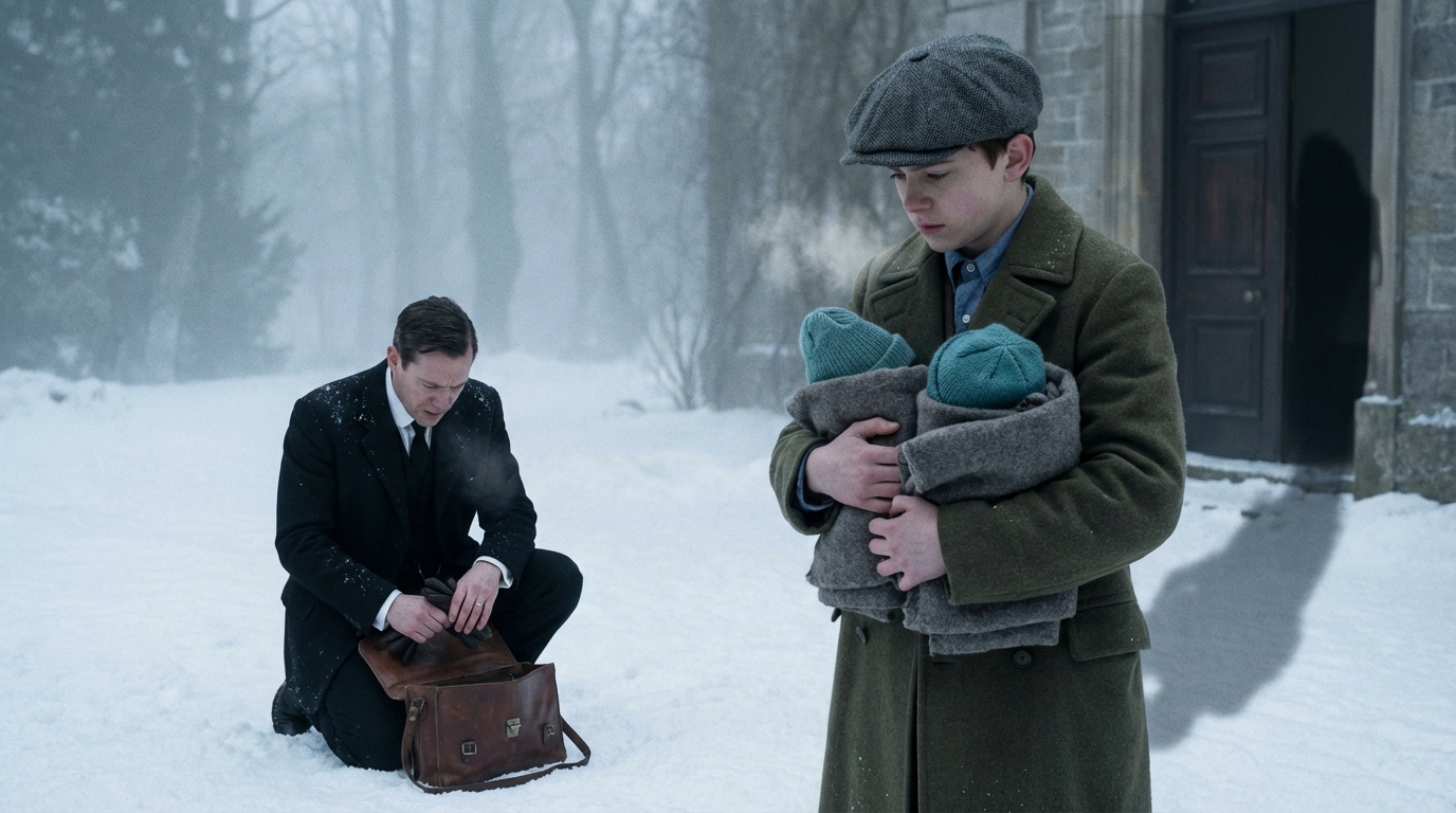 Ein wohlhabender Geschäftsmann hielt sein Auto mitten im Schnee an