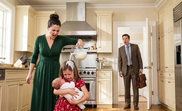 Die Stiefmutter warf Milch auf das Mädchen… Dann schrie der Millionär: „GENUG!“