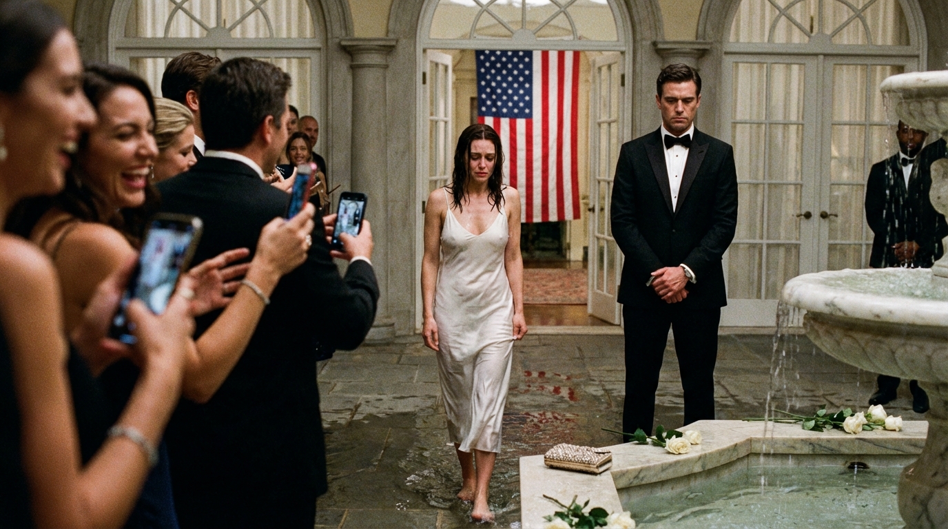 MEINE FAMILIE LACHTE, ALS ICH ALLEIN IN DIE HOCHZEIT MEINER SCHWESTER GING. “SIE KONNTE NICHT MAL EIN DATE FINDEN”, SCHRIE MEIN VATER, BEVOR ER MICH IN DEN BRUNNEN STIESS. DIE GÄSTE KLATSCHTEN. ICH LÄCHELTE DURCHS WASSER UND SAGTE: “ERINNERE DICH AN DIESEN MOMENT.” 20 MINUTEN SPÄTER KAM MEIN GEHEIMER MILLIARDÄR-EHEMANN AN, UND ALLE WURDEN BLASS SIE WURDEN ALLE BLASS