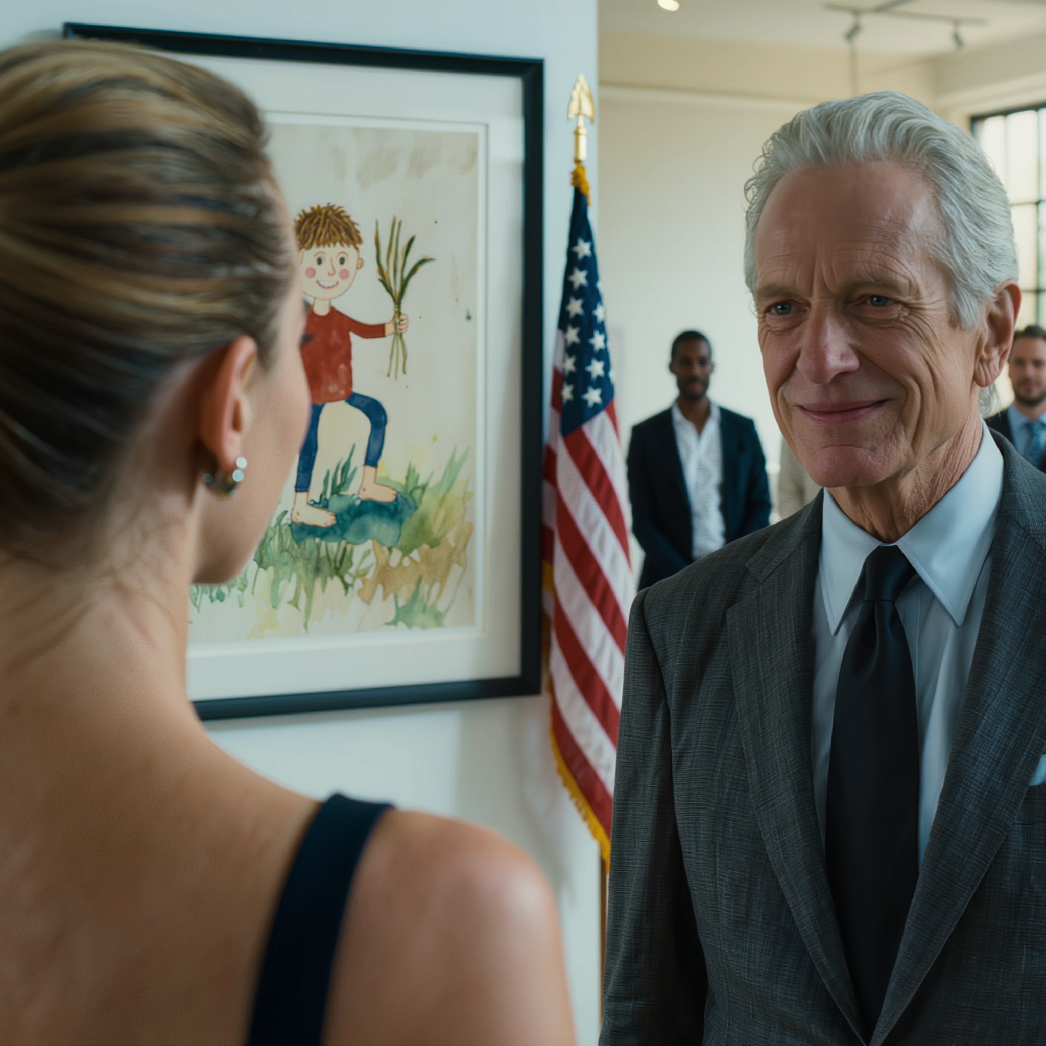 Tre år med catering lærte mig at blive usynlig blandt rige mennesker, men på en åbningsaften i et eksklusivt galleri blev jeg kold, da jeg så et maleri, jeg havde lavet som seksårig, hænge der med en pris på 150.000 dollars – i det øjeblik jeg sagde: “Hr., det værk er mit,” grinede ejeren bare og ringede til vagtpersonalet uden nogensinde at indse, at hemmeligheden bag rammen var den eneste ting, der kunne tiltrække alles øjne i rummet.