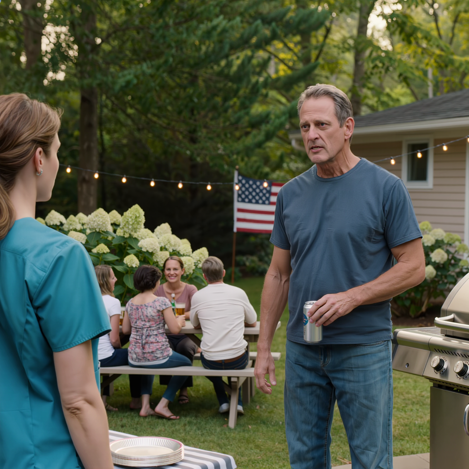 Baghave-grillfesten på Maple Lane, røg fra den splinternye Weber krøllede sig sammen bag min far. Hans sjette Budweiser fik ham til at grine: “Du ved, du var en ulykke, ikke? Jeg ville kun have en søn.” 31 hoveder skyndte sig mod mig, og tante Carol tabte sin paptallerken. Jeg er intensivsygeplejerske, min stemme stadig flad. Jeg holdt min mors håndskrevne kuvert op og spurgte: “Vil du høre sandheden?” Hans ansigt var tørt.