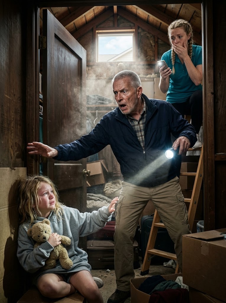 JEG HYREDE EN RENGØRINGSPERSON TIL MIN SØNS HUS, MENS HAN OG HANS INFLUENCER-KONE VAR PÅ FERIE PÅ HAWAII – EN TIME SENERE HVISKEDE HUN: “SIR … DER GRÆDER NOGET PÅ LOFTET, OG DET ER IKKE ET TV.” JEG ER PENSIONERET SOCIALRÅDGIVER, SÅ JEG KØRTE, SOM OM MIT LIV AFHANGEDE AF DET, I FORVENTEDE EN INDBRUD ELLER ET KNÆKKET RØR … MEN LYDEN VAR LILLE, RYSTEDE OG MENNESKELIG. DA JEG TREK LOFTSTIGEN NED, BLEV HUSET HELT STIL – INDTIL GRYDEN BEGYNDTE IGEN FRA ET TRÆSKAB I HJØRNET. JEG ÅBNEDE DØREN … OG EN LILLE PIGE KIGGEDE OP PÅ MIG OG HVISKEDE: “VÆR venlig … SIG DET IKKE TIL DENNIS.”