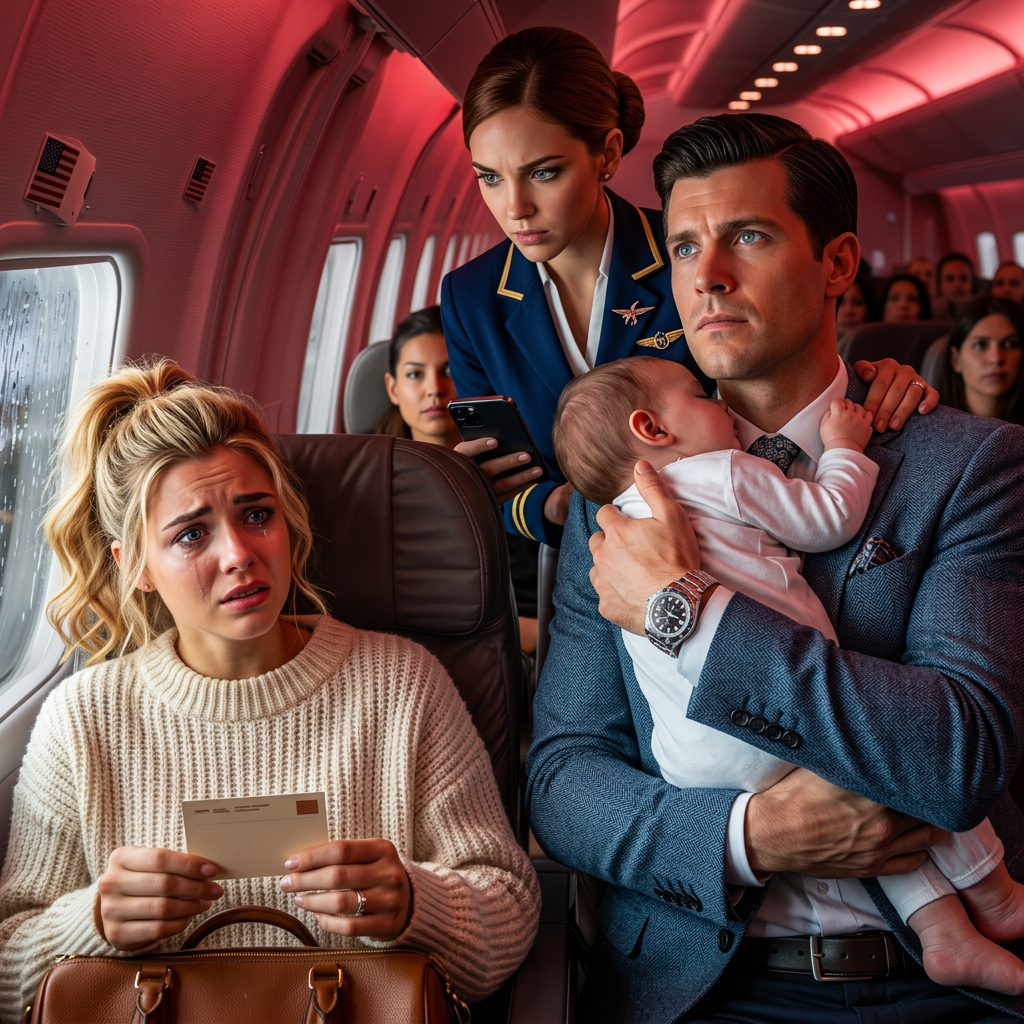 En fattig pige, der vugger sin sovende baby på skulderen af ​​en administrerende direktør, falder i søvn på et fly, men da hun vågner, vender hendes mave sig, da han præsenterer sig selv.