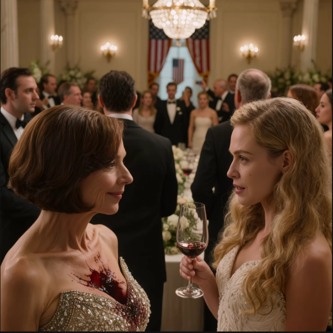 Til min søns selskabsbryllup overhældte min svigerdatter “ved et uheld” min lejede kjole til 50.000 dollars med rødvin – og smilede, som om hun havde vundet. Jeg råbte ikke. Jeg tiggede ikke. Jeg betalte regningen, blev stille og gjorde, hvad jeg havde gjort i 30 år som retsmedicinsk revisor: Jeg fulgte papirernes spor. Det, jeg fandt bag hendes families glitrende imperium, var ikke bare arrogance – det var et spind, der ikke kunne overleve dagslys.