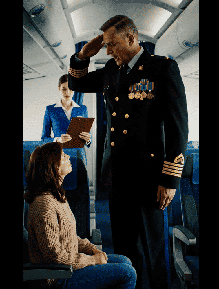 A sógornőm helyet cserélt velem a kapunál – Aztán egy rangidős tábornok lépett végig a folyosón, és azt mondta: „Asszonyom.”